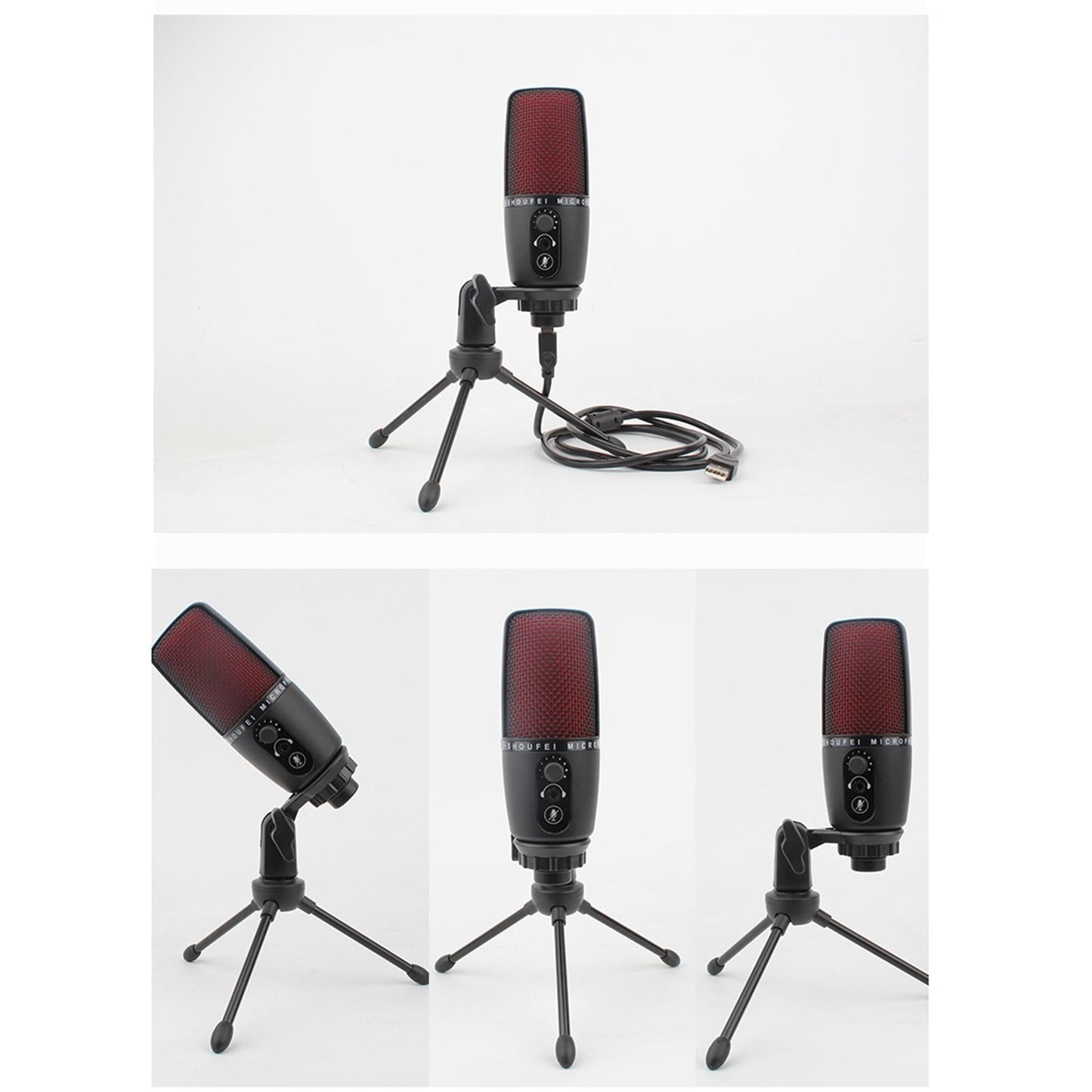 Portable USB Audio Condenser Microphone with Tripod for Computer Red LED