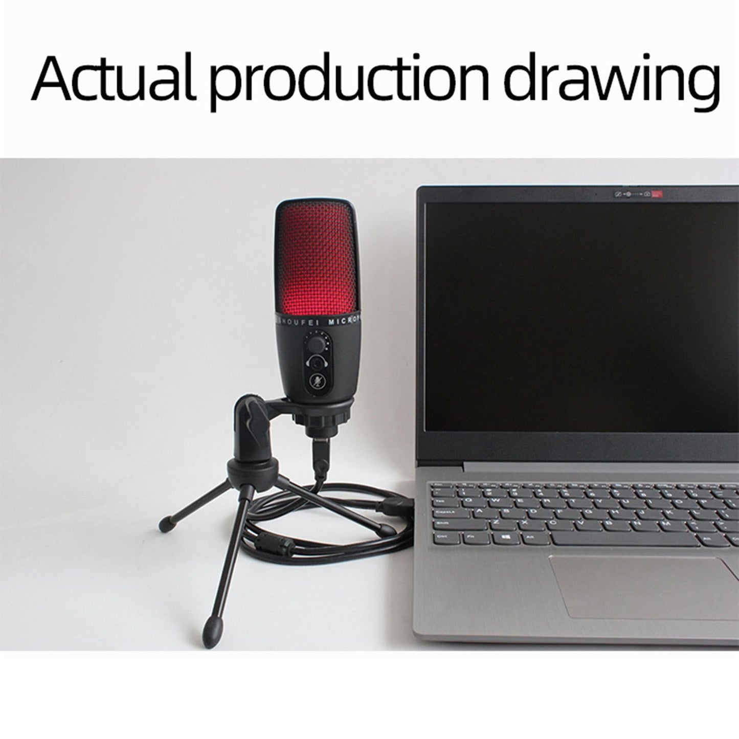 Portable USB Audio Condenser Microphone with Tripod for Computer Red LED
