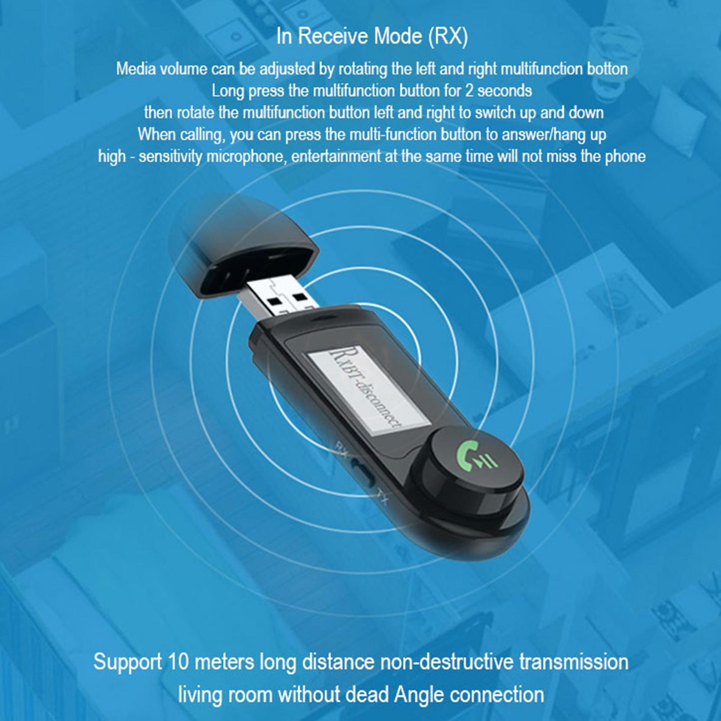 Bluetooth Transmitter Receiver USB Audio Adapter LCD Display for TV PC Car