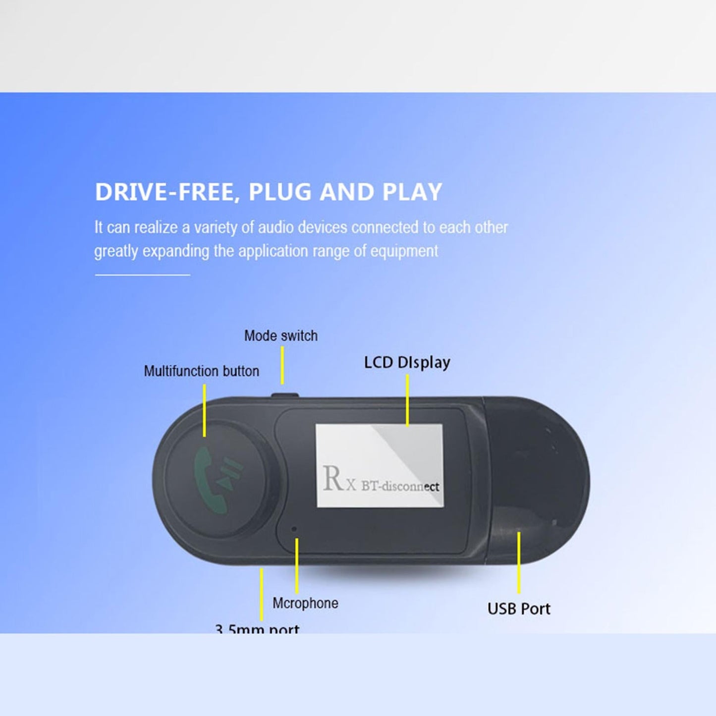 Bluetooth Transmitter Receiver USB Audio Adapter LCD Display for TV PC Car