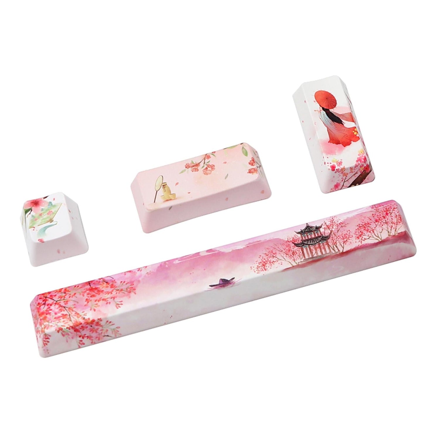 4X Keycaps Set PBT Five Sides Dye-Subbed Spacebar ESC Entre keys Pink