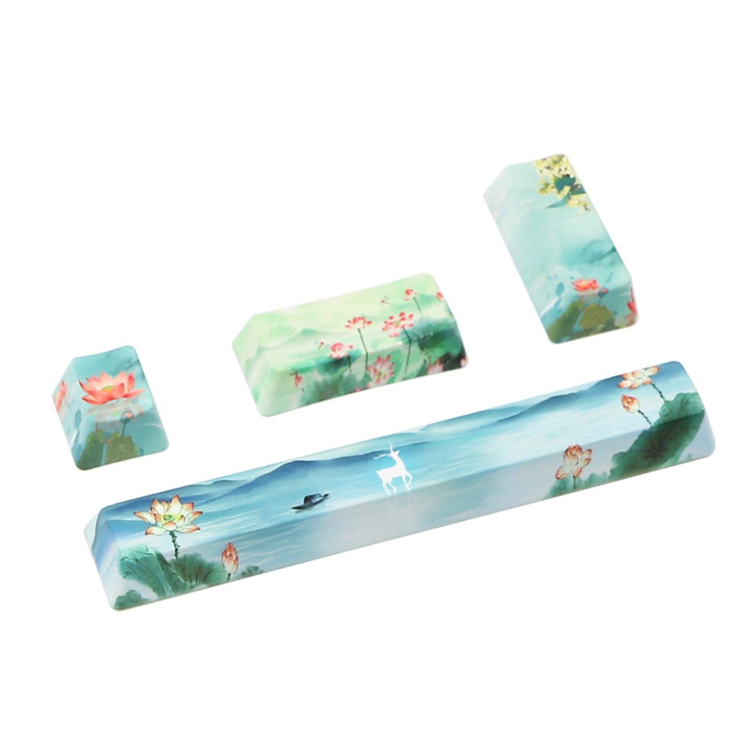 4X Keycaps Set PBT Five Sides Dye-Subbed Spacebar ESC Entre keys Green