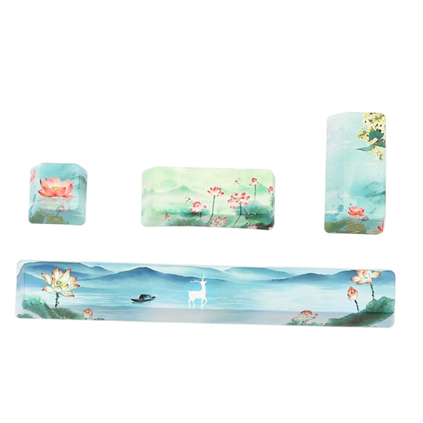 4X Keycaps Set PBT Five Sides Dye-Subbed Spacebar ESC Entre keys Green