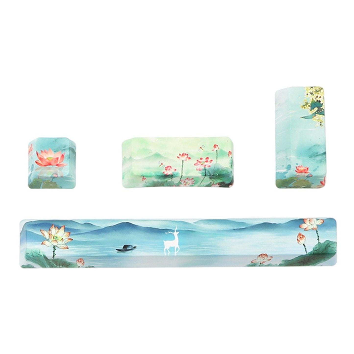 4X Keycaps Set PBT Five Sides Dye-Subbed Spacebar ESC Entre keys Green