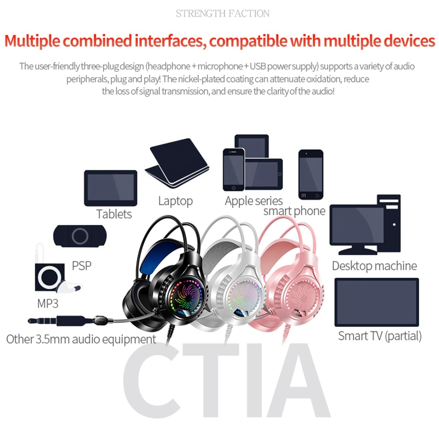 Gaming Headset Soft Earmuffs Noise Canceling with Light for Phone Office Dual 3.5mm USB Black