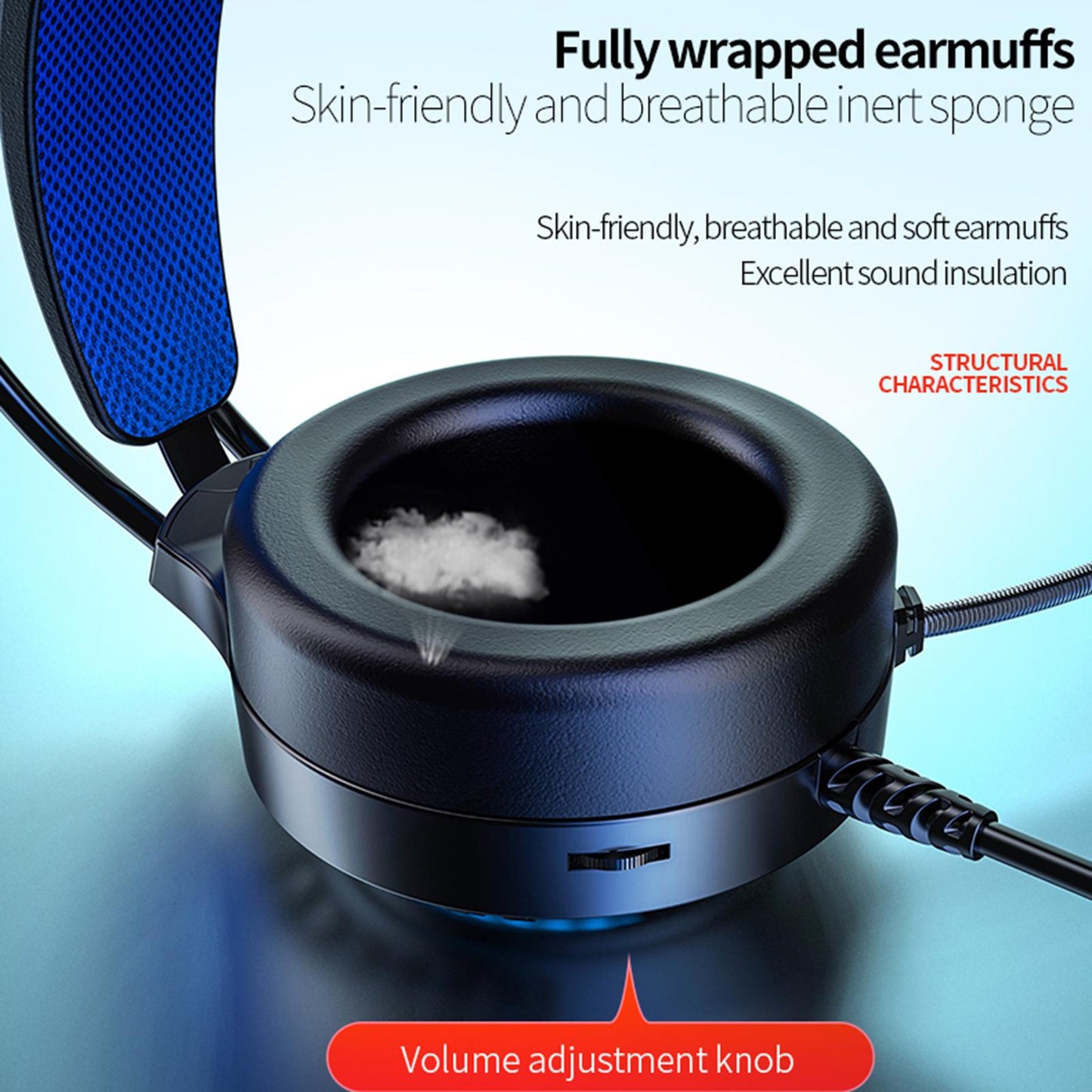 Gaming Headset Soft Earmuffs Noise Canceling with Light for Phone Office Dual 3.5mm USB Black