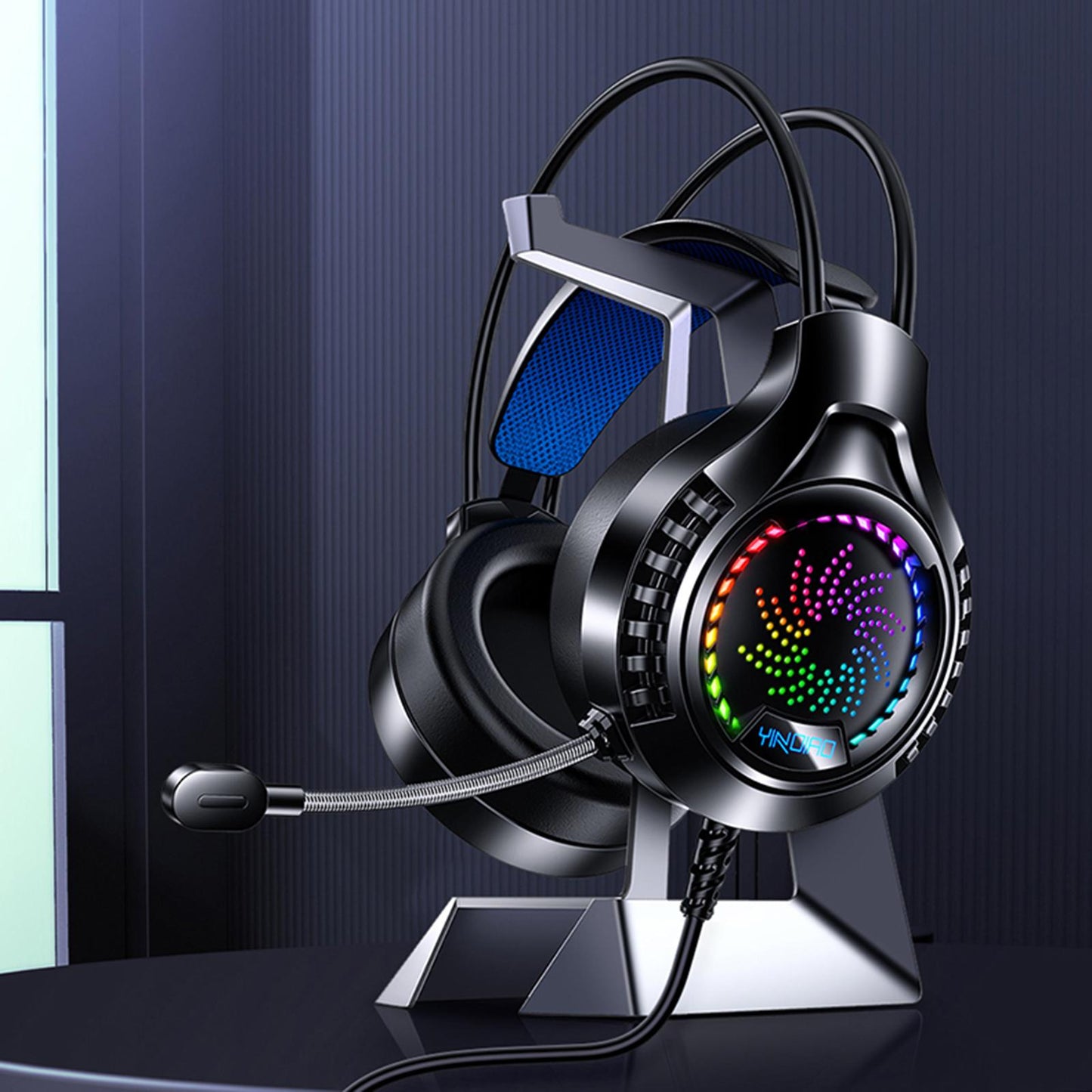 Gaming Headset Soft Earmuffs Noise Canceling with Light for Phone Office Dual 3.5mm USB White