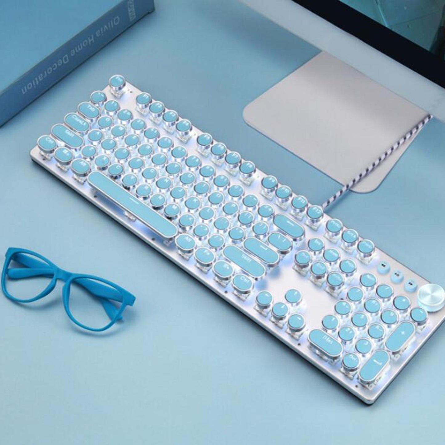 Keyboard Combo Kit 104 Keys Optical and Mouse with Headphone for PC A blue
