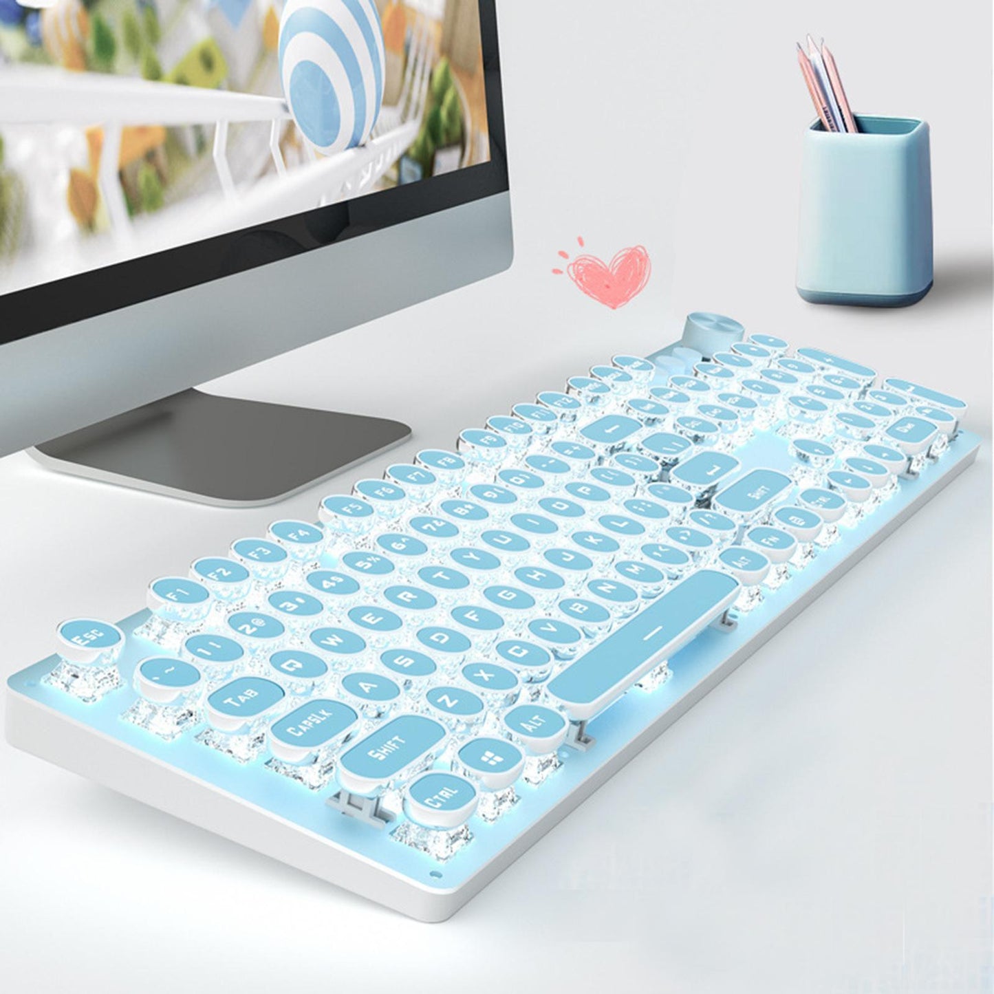 Keyboard Combo Kit 104 Keys Optical and Mouse with Headphone for PC F pink