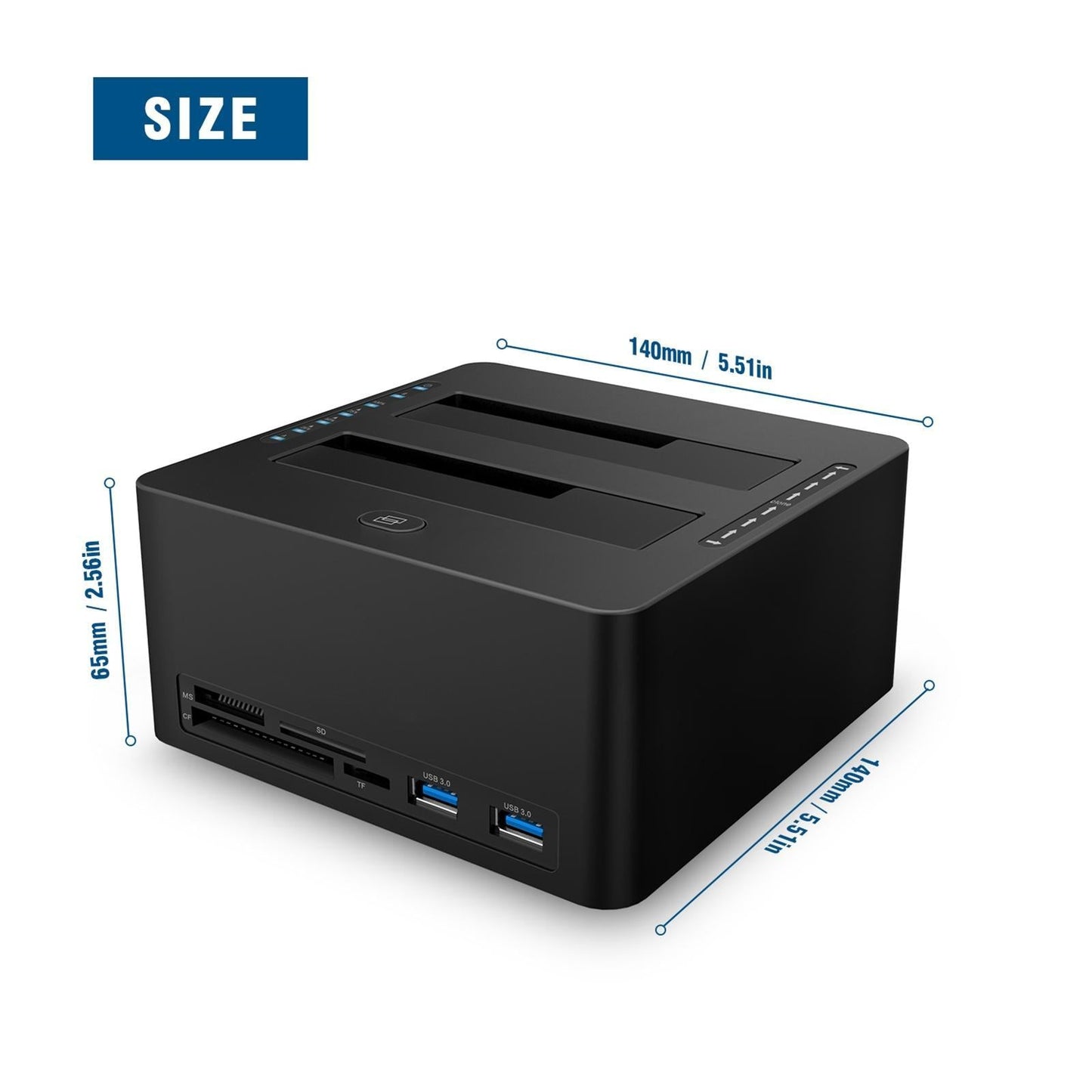 USB 3.0 to SATA Dual Bay Hard Drive Dock with SD TF Card Reader 12V/3A