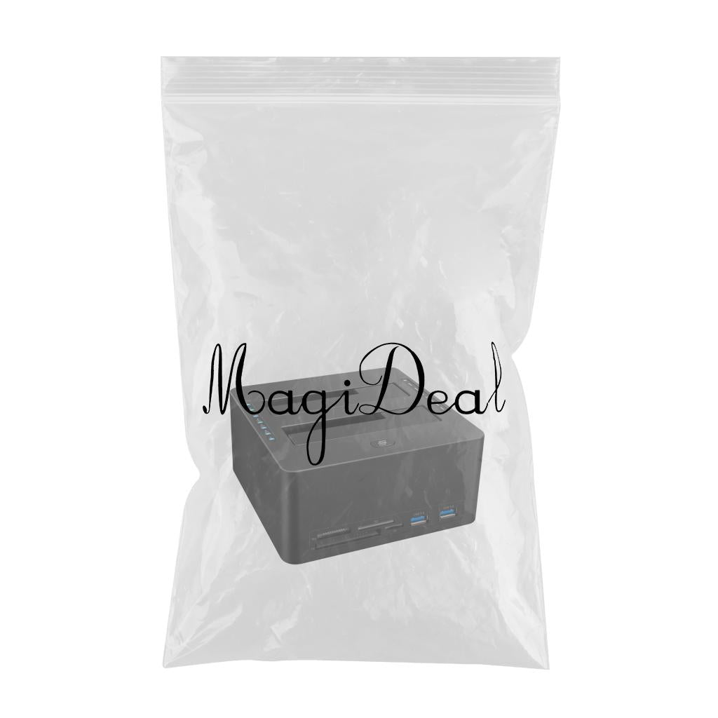 USB 3.0 to SATA Dual Bay Hard Drive Dock with SD TF Card Reader 12V/3A