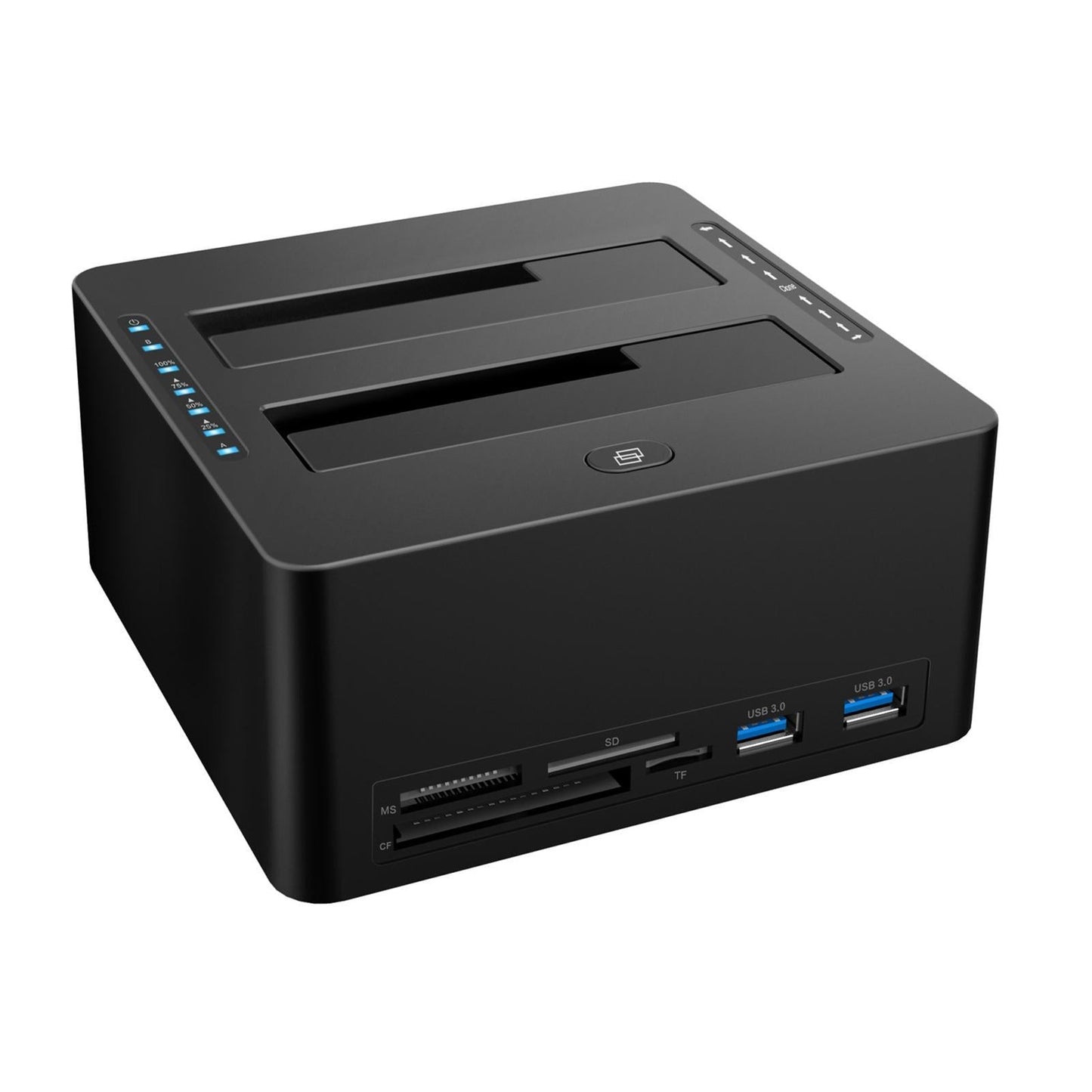 USB 3.0 to SATA Dual Bay Hard Drive Dock with SD TF Card Reader 12V/3A