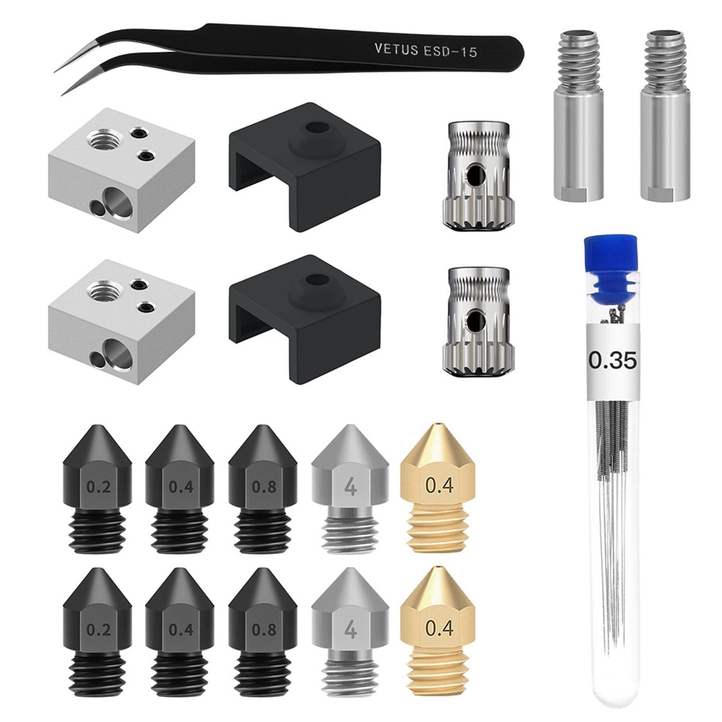 20Pcs 3D Printer Nozzles Kit Silicone Sleeve Heater Block for MK 8 Cleaning