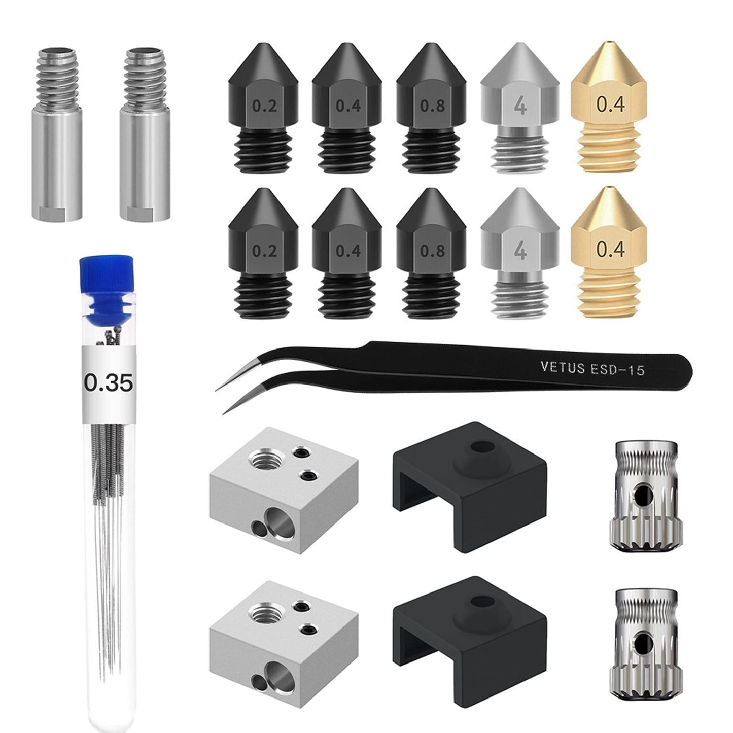 20Pcs 3D Printer Nozzles Kit Silicone Sleeve Heater Block for MK 8 Cleaning