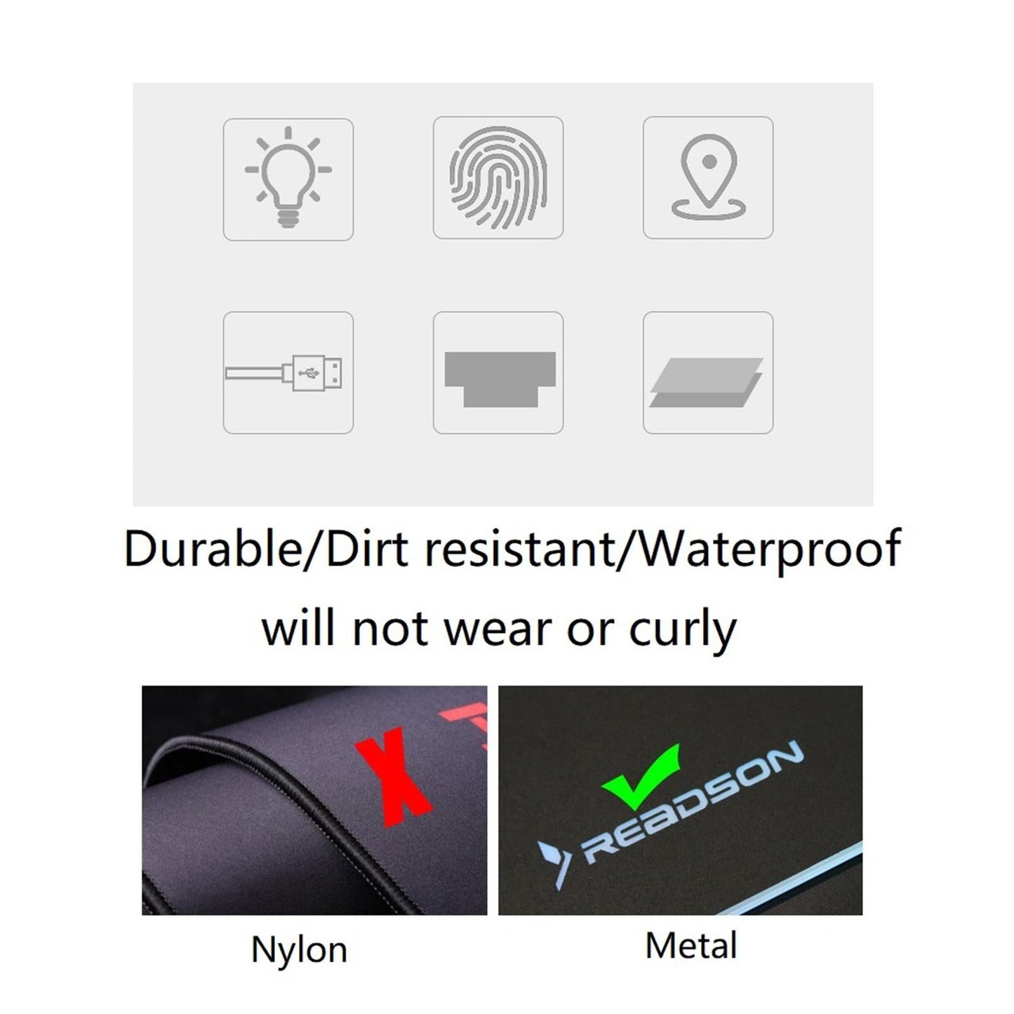 Metal Gaming Mouse Pad Anti-Slip Mouse Mat with Backlit for Office Home