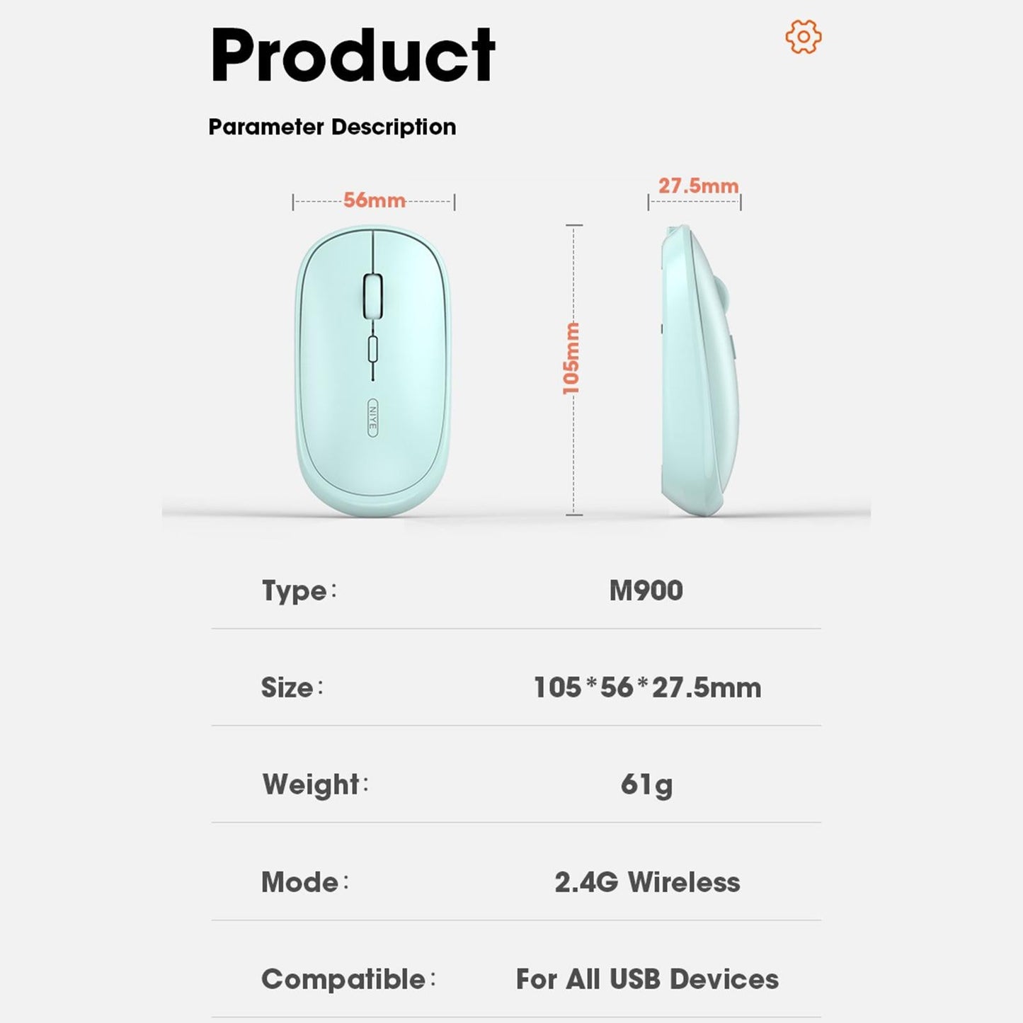 Wireless Mouse 3 Buttons Optical Adjustable DPI battery powered blue