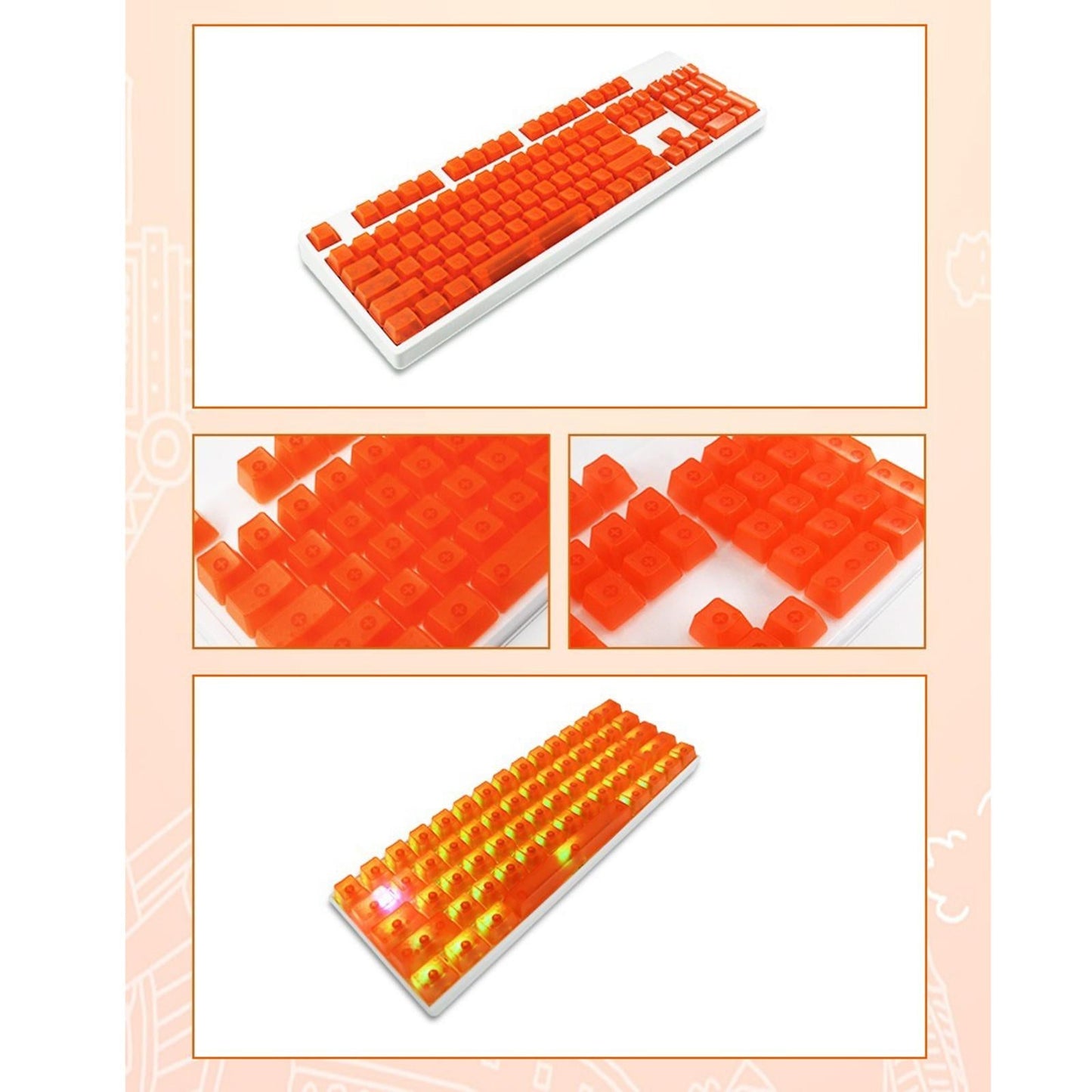 DIY Transparent Keycaps ABS Matte Treatment RGB for CHERRY MX/Clone Switches Orange Transparent
