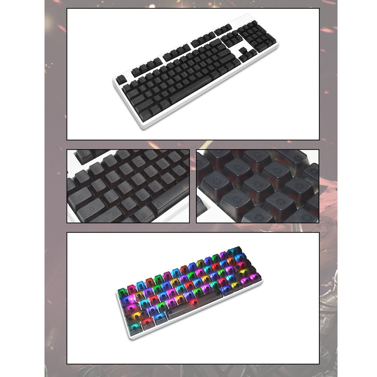 DIY Transparent Keycaps ABS Matte Treatment RGB for CHERRY MX/Clone Switches Black Transparent