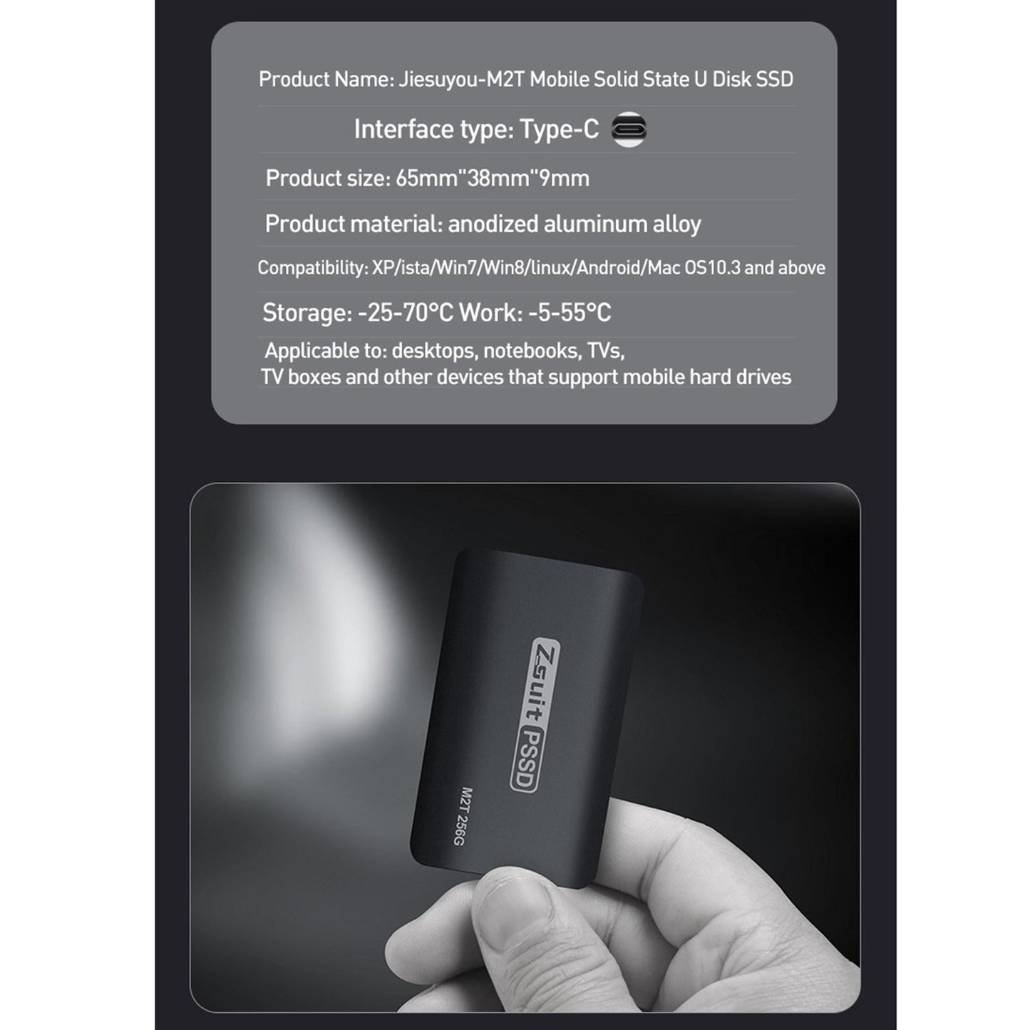 Portable Gray SSD Type-C External Solid State Drive for Desktop 128GB