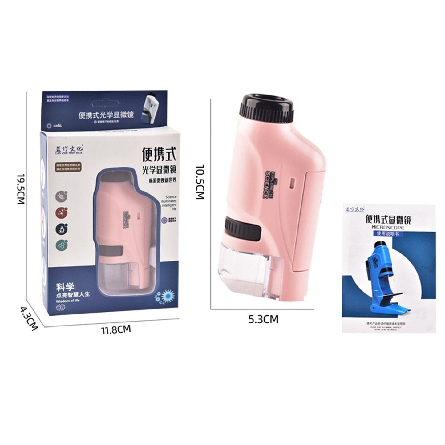 Portable Handheld LED Microscope for Kids Plants Natural Exploration Pink