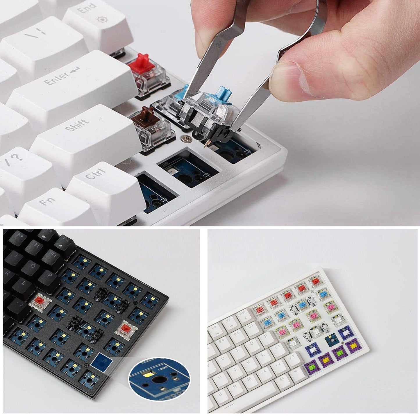 2.4Ghz 68-Key Gaming Keyboard Wireless RGB for Computers White Blue Switch