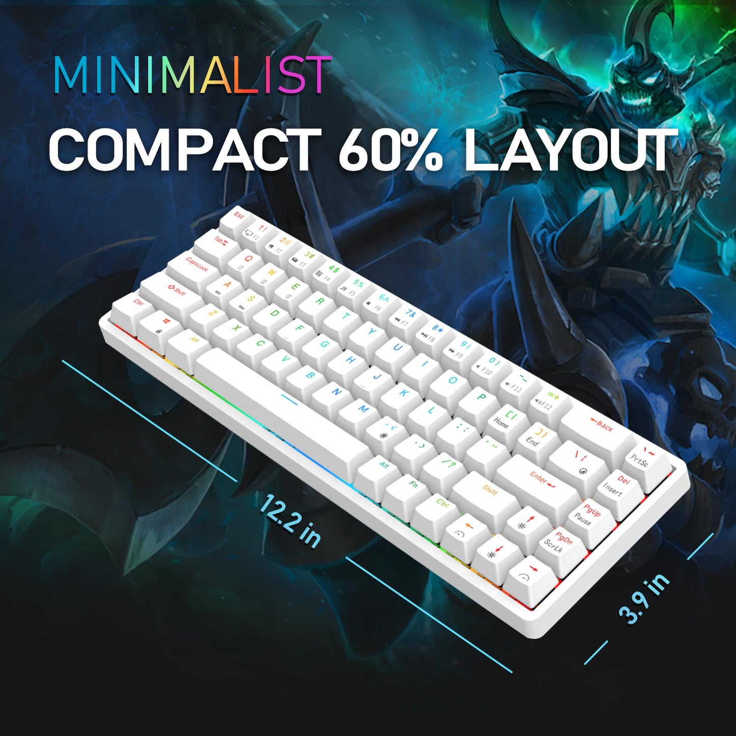 2.4Ghz 68-Key Gaming Keyboard Wireless RGB for Computers White Blue Switch