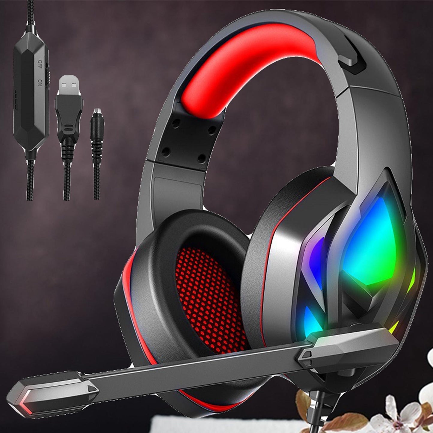 Pro Gaming Headset Stereo Deep Bass 3.5mm for PS4 PS5 Xbox One Switch Adults Red