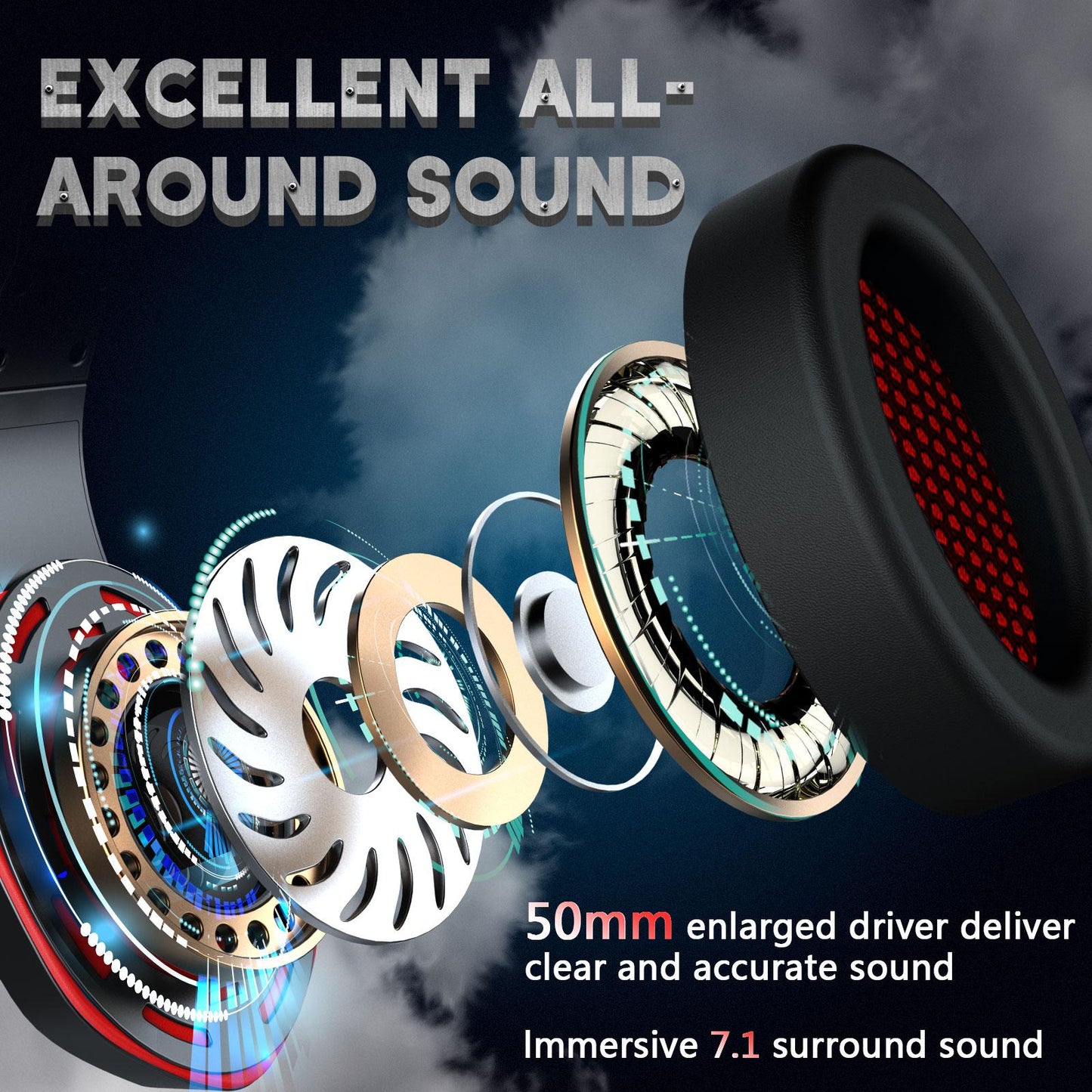 Pro Gaming Headset Stereo Deep Bass 3.5mm for PS4 PS5 Xbox One Switch Adults Red