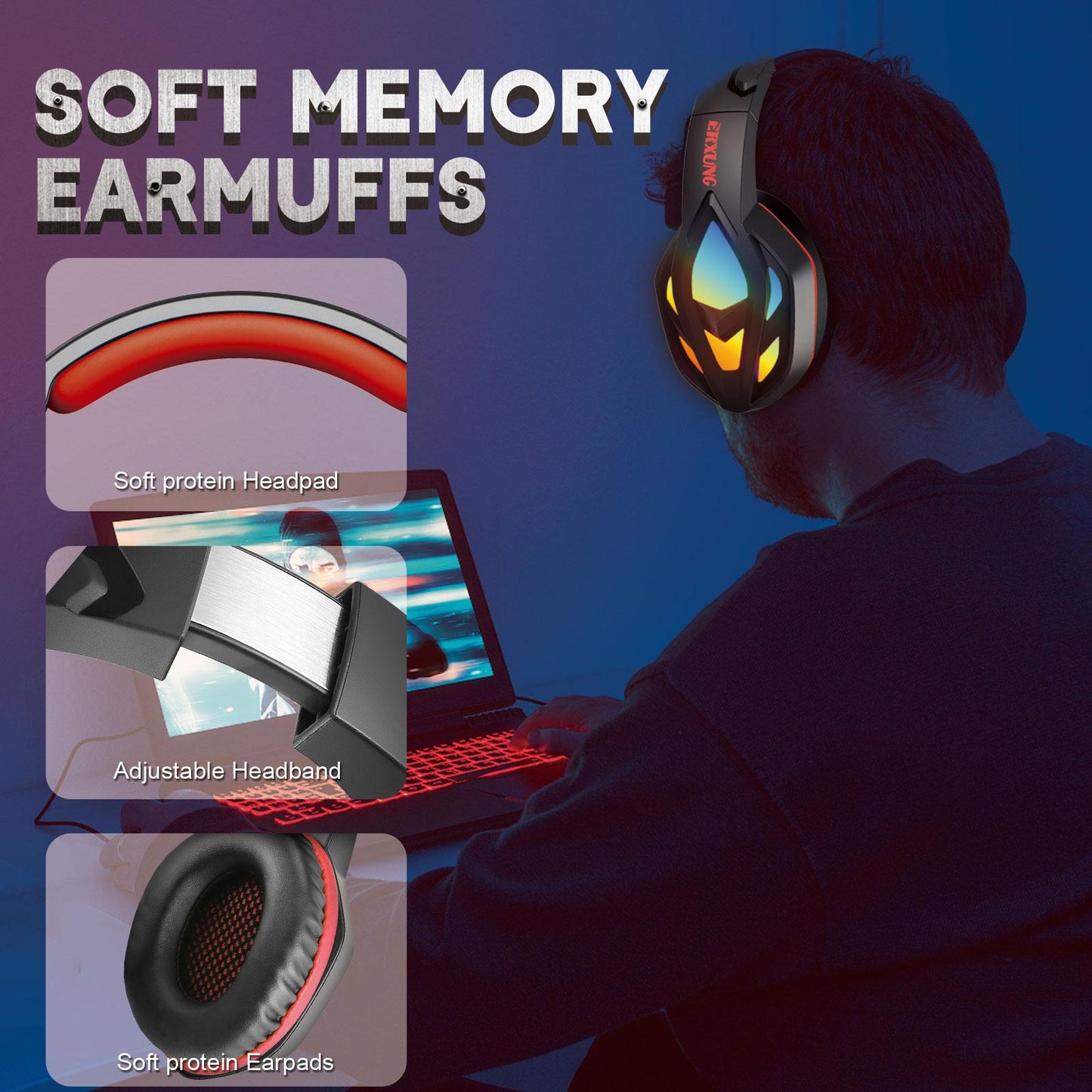 Pro Gaming Headset Stereo Deep Bass 3.5mm for PS4 PS5 Xbox One Switch Adults Red