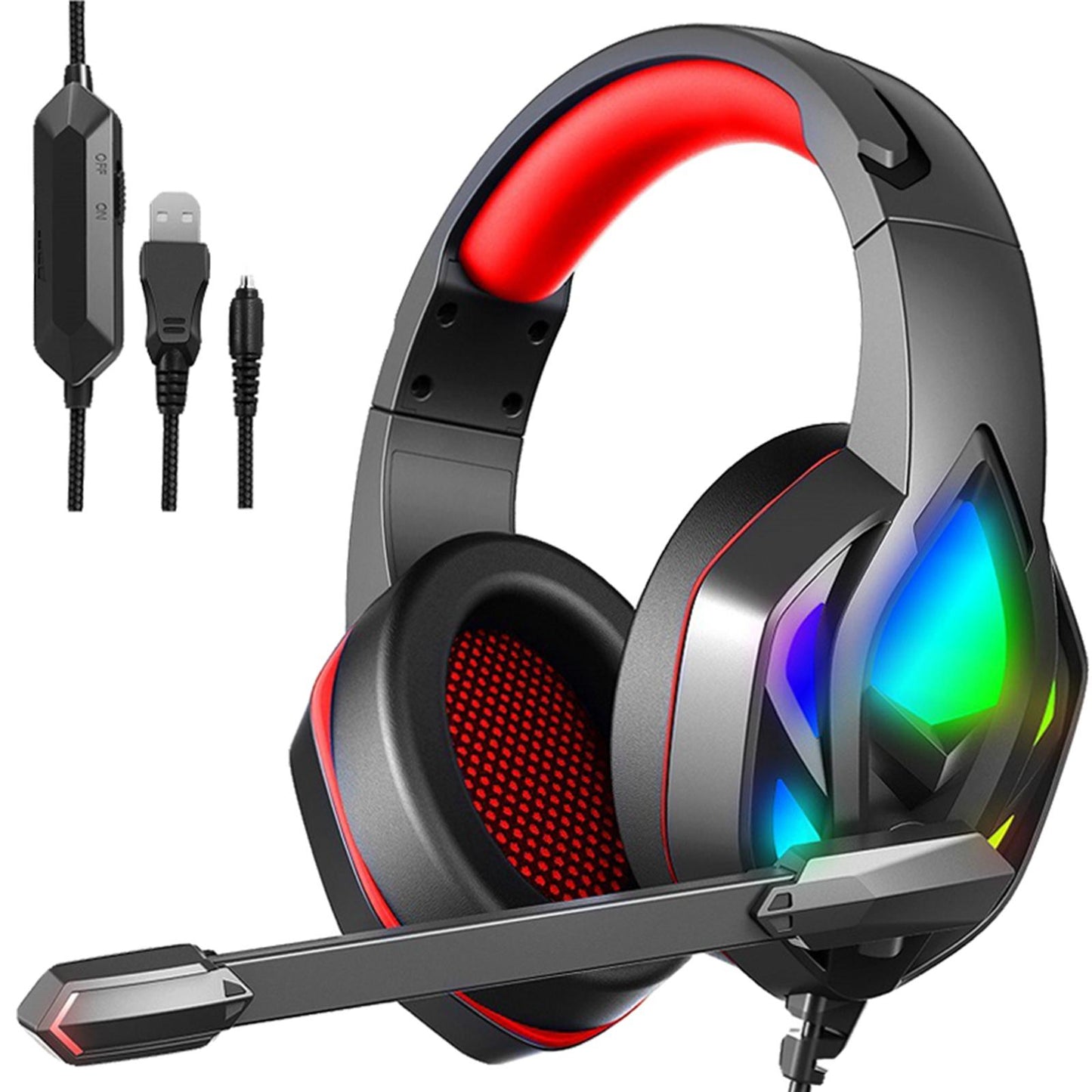 Pro Gaming Headset Stereo Deep Bass 3.5mm for PS4 PS5 Xbox One Switch Adults Red