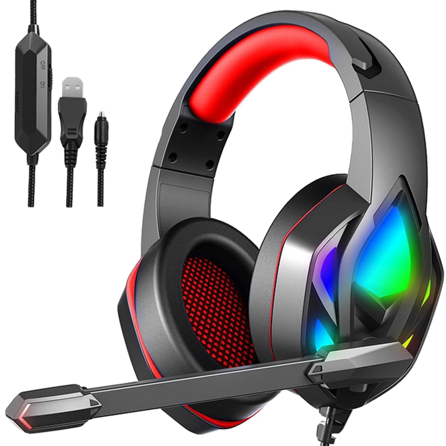 Pro Gaming Headset Stereo Deep Bass 3.5mm for PS4 PS5 Xbox One Switch Adults Red