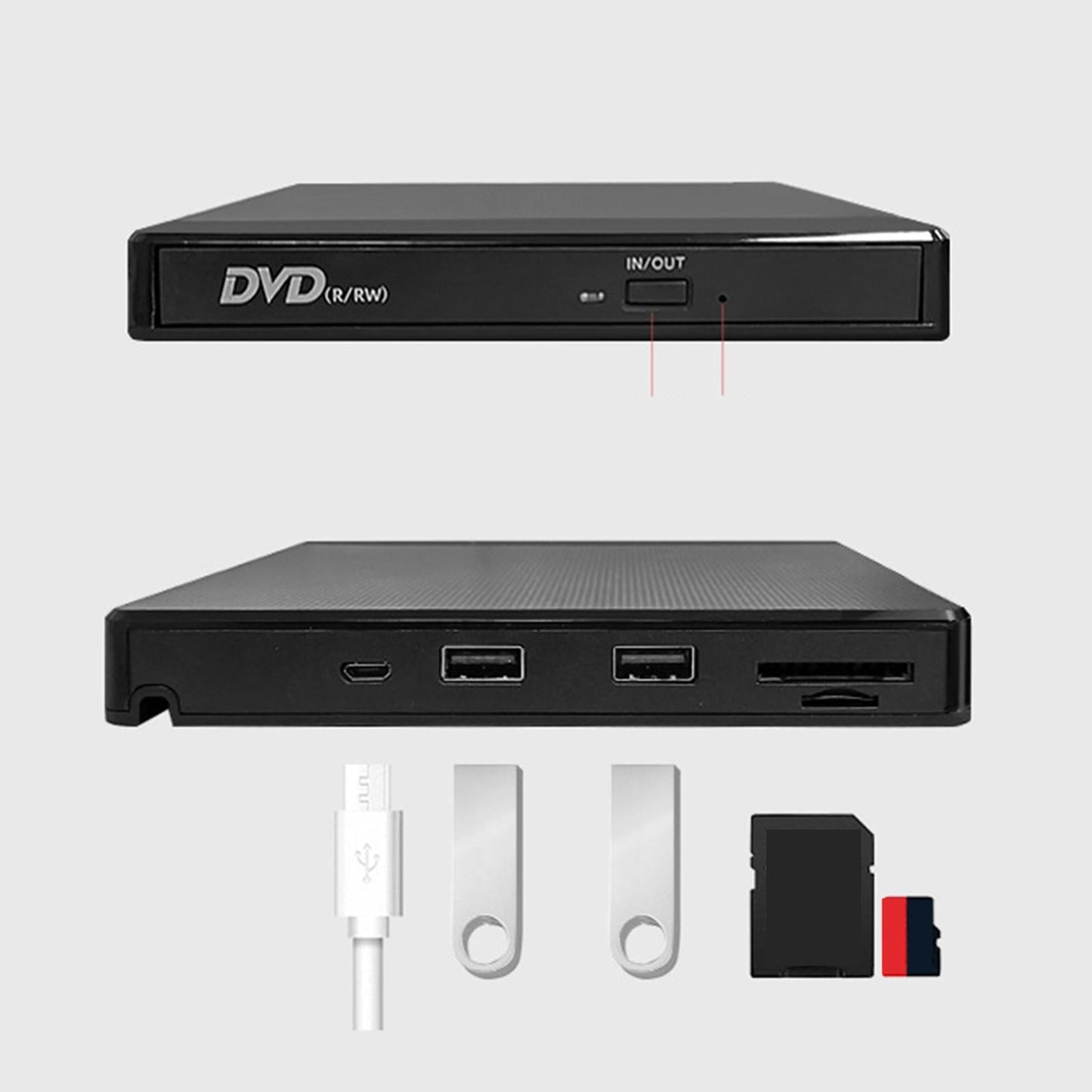 Portable USB Type-C External DVD Drive Player Card Reading DVD-RW Black