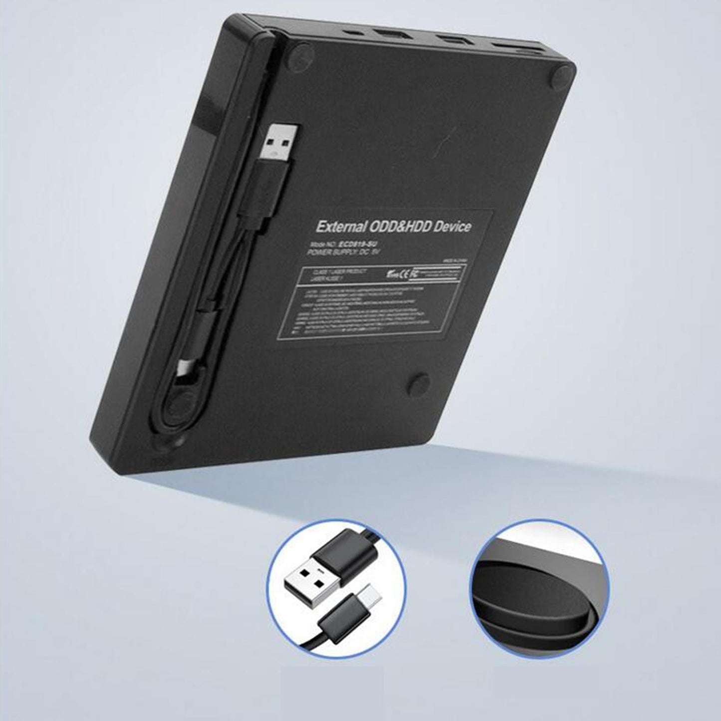 Portable USB Type-C External DVD Drive Player Card Reading DVD-RW Black