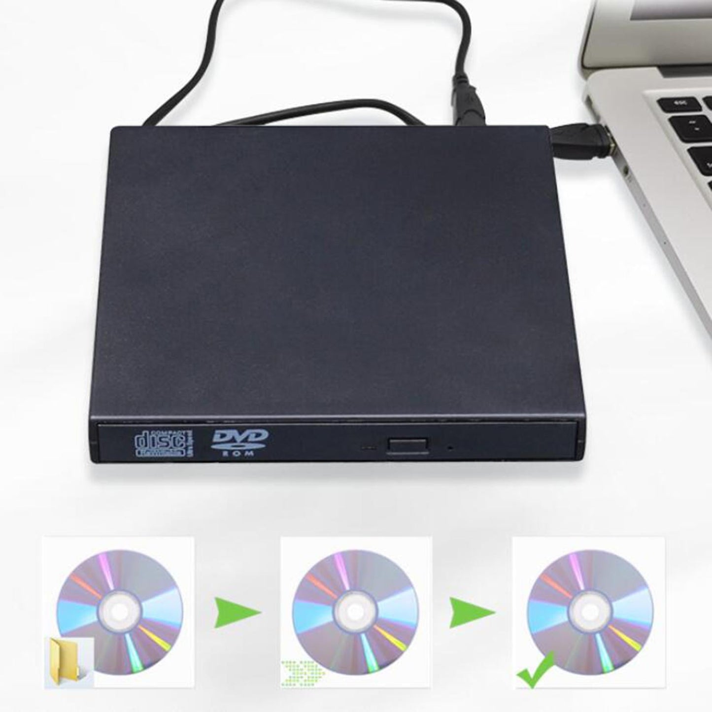 USB 2.0 External DVD Drive Recorder CD Burner DVD-RW for Laptops PC White