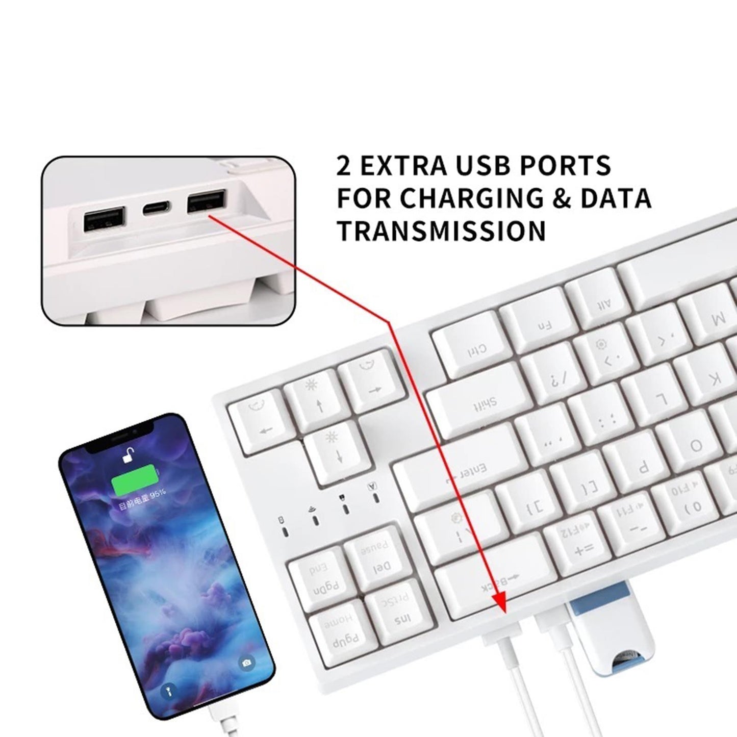 2.4Ghz RK68PLUS 68 Keys Gaming Keyboards for Laptops Home Red Switch White