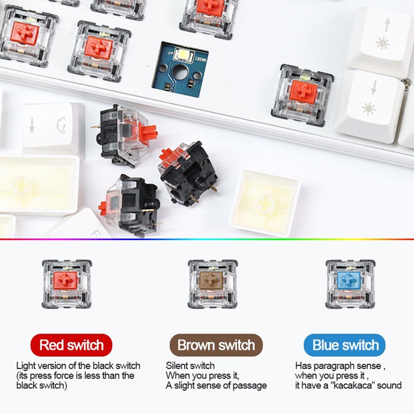 2.4Ghz RK68PLUS 68 Keys Gaming Keyboards for Laptops Home Brown Switch White