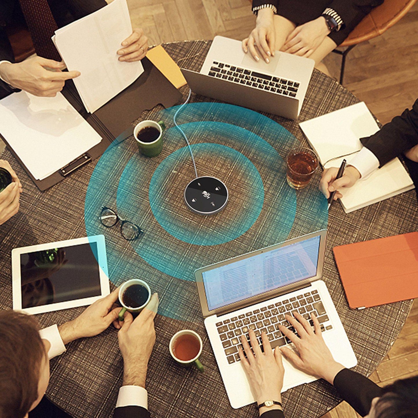 USB Conference Microphone w/Speaker Mic w/ Mute for Desktop Computer Gold