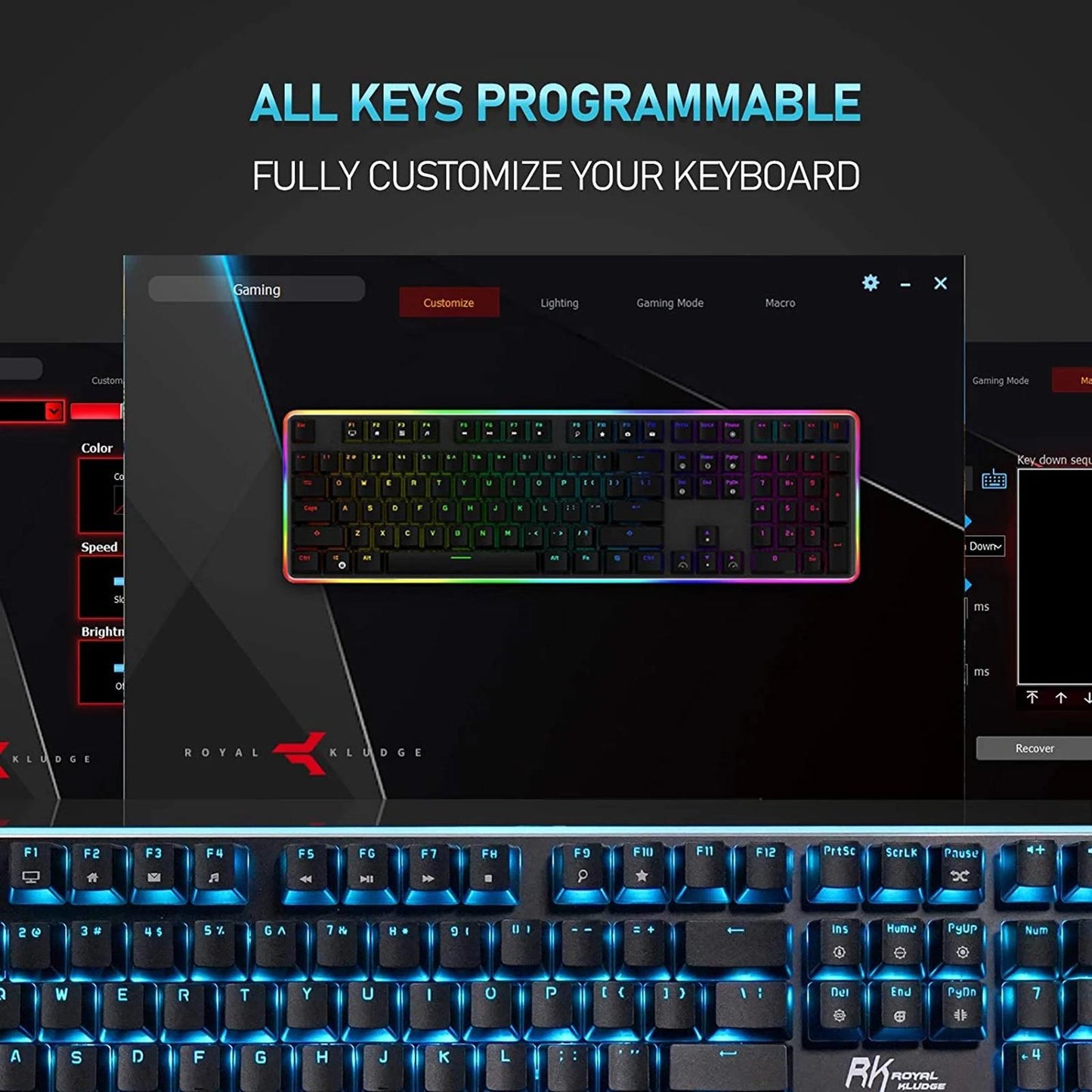 Mechanical Keyboard USB Wired 108 Keys with RGB Backlight for Computer PC Blue Switch Black