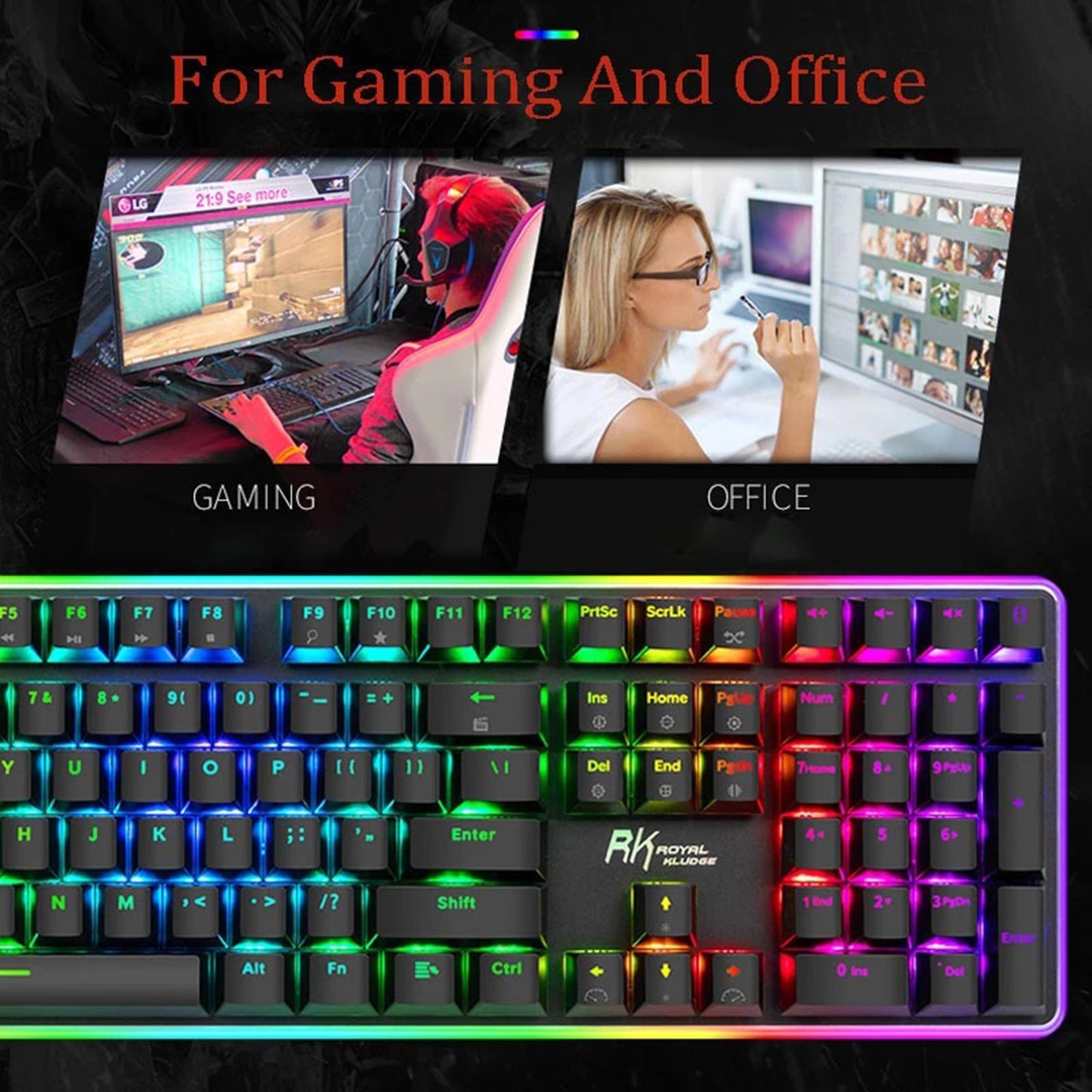 Mechanical Keyboard USB Wired 108 Keys with RGB Backlight for Computer PC Brown Switch Black