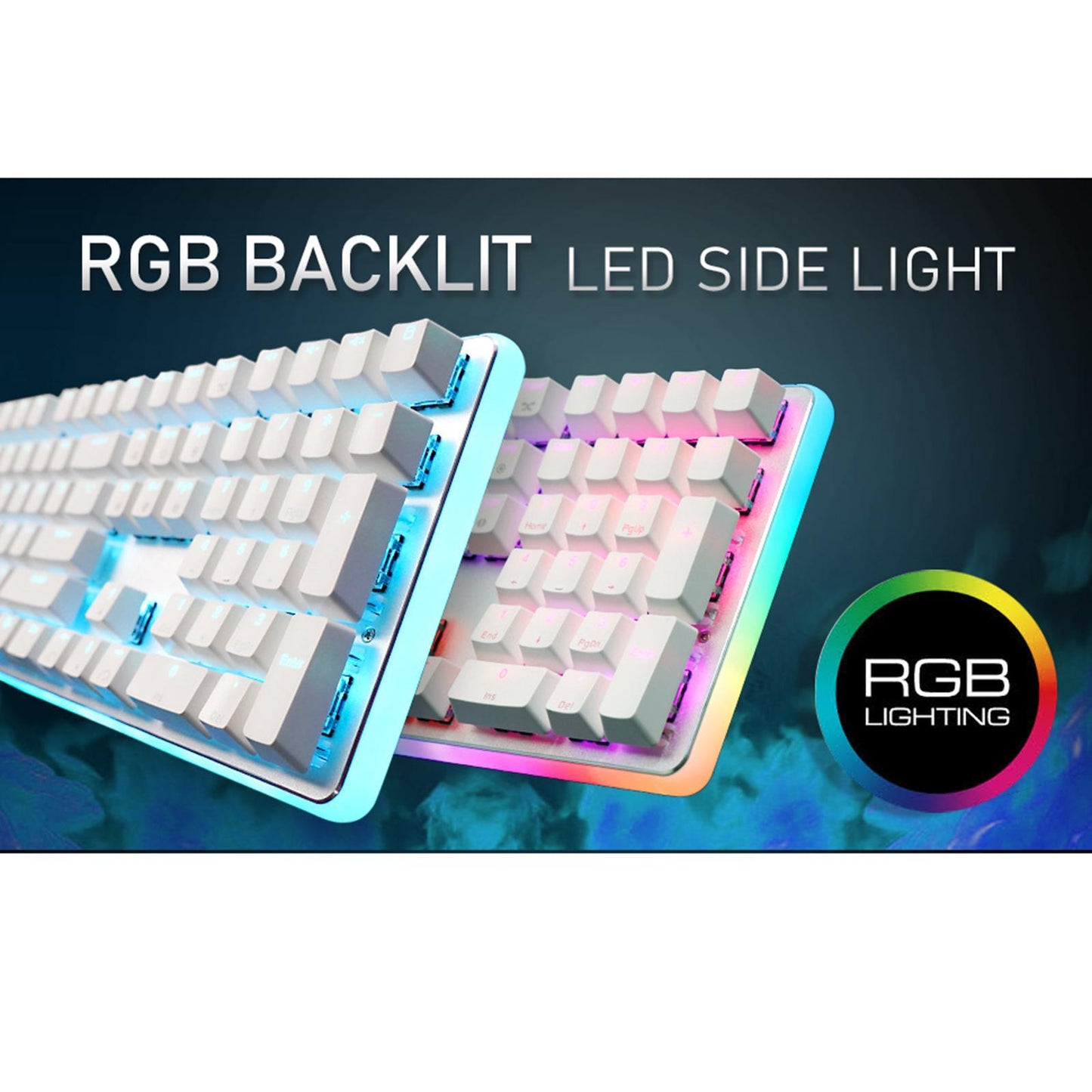 Mechanical Keyboard USB Wired 108 Keys with RGB Backlight for Computer PC Blue Switch White