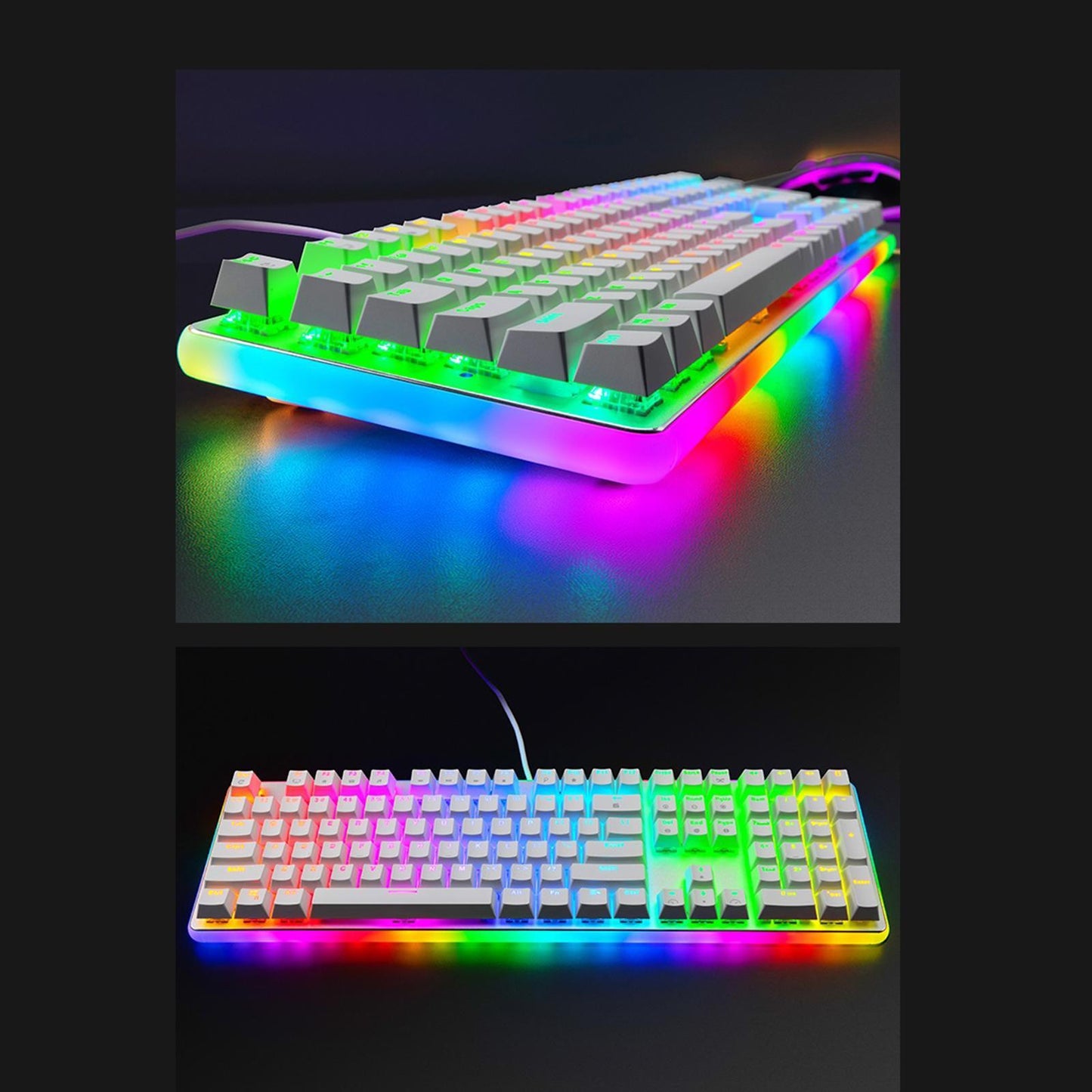 Mechanical Keyboard USB Wired 108 Keys with RGB Backlight for Computer PC Blue Switch White