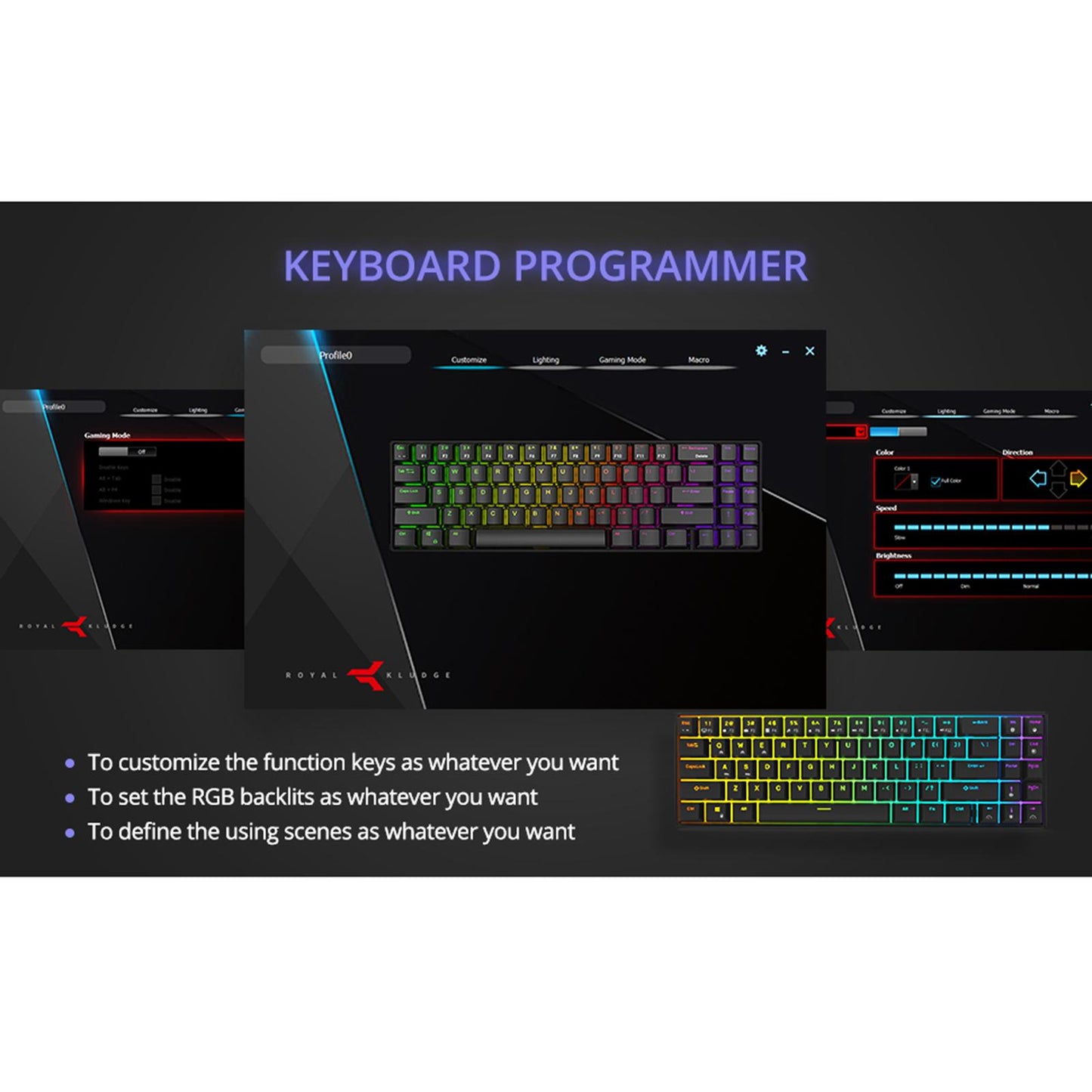 RK71 71 Keys Mechanical Keyboard RGB Backlight for Gamer Black Blue Switch
