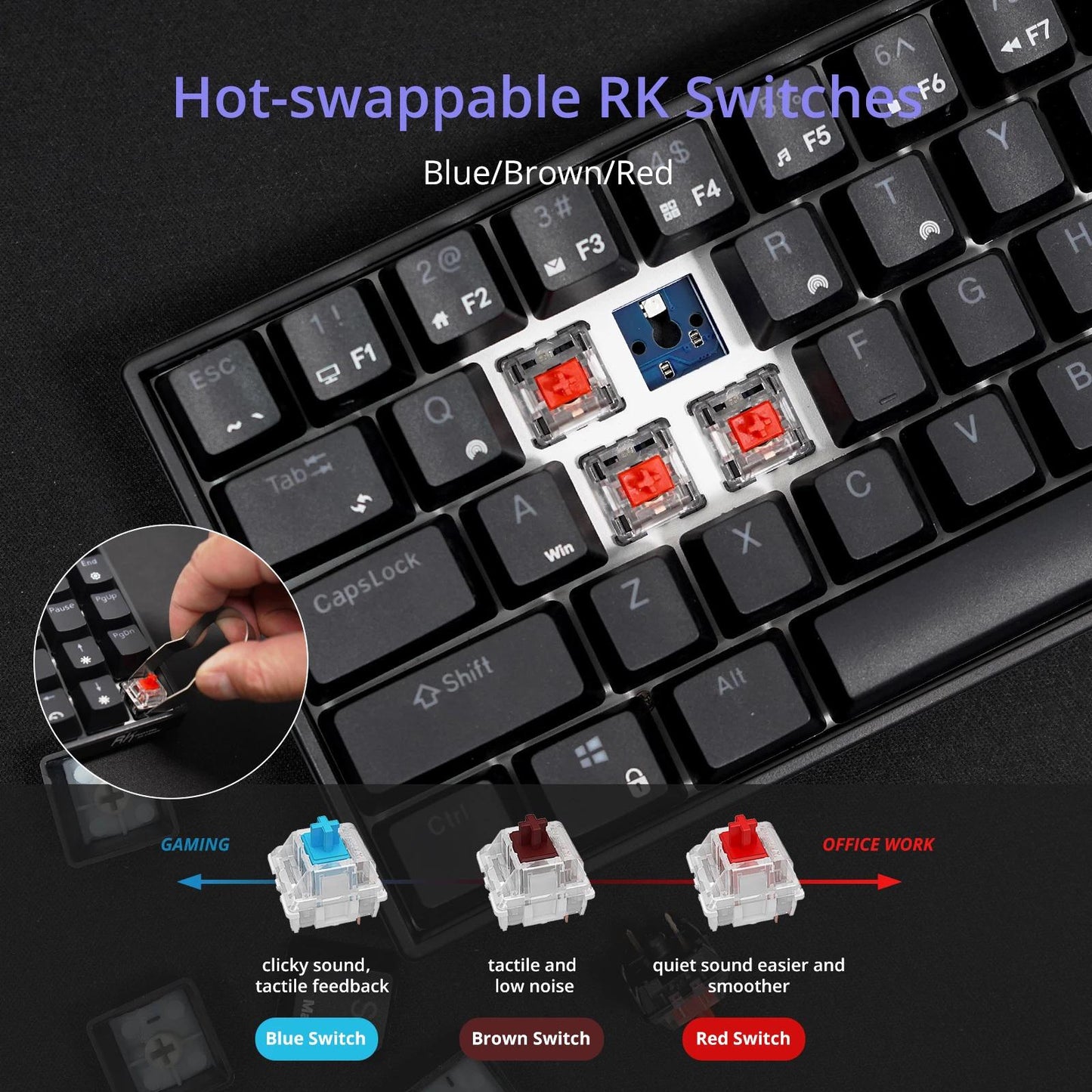RK71 71 Keys Mechanical Keyboard RGB Backlight for Gamer Black Red Switch