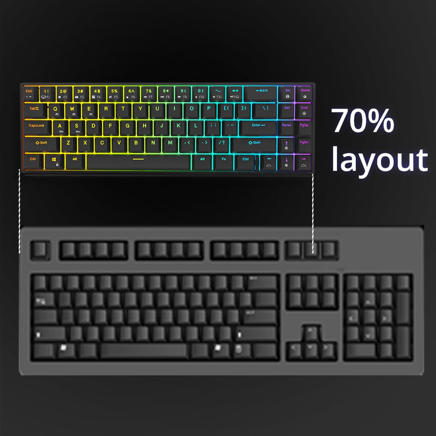 RK71 71 Keys Mechanical Keyboard RGB Backlight for Gamer Black Red Switch