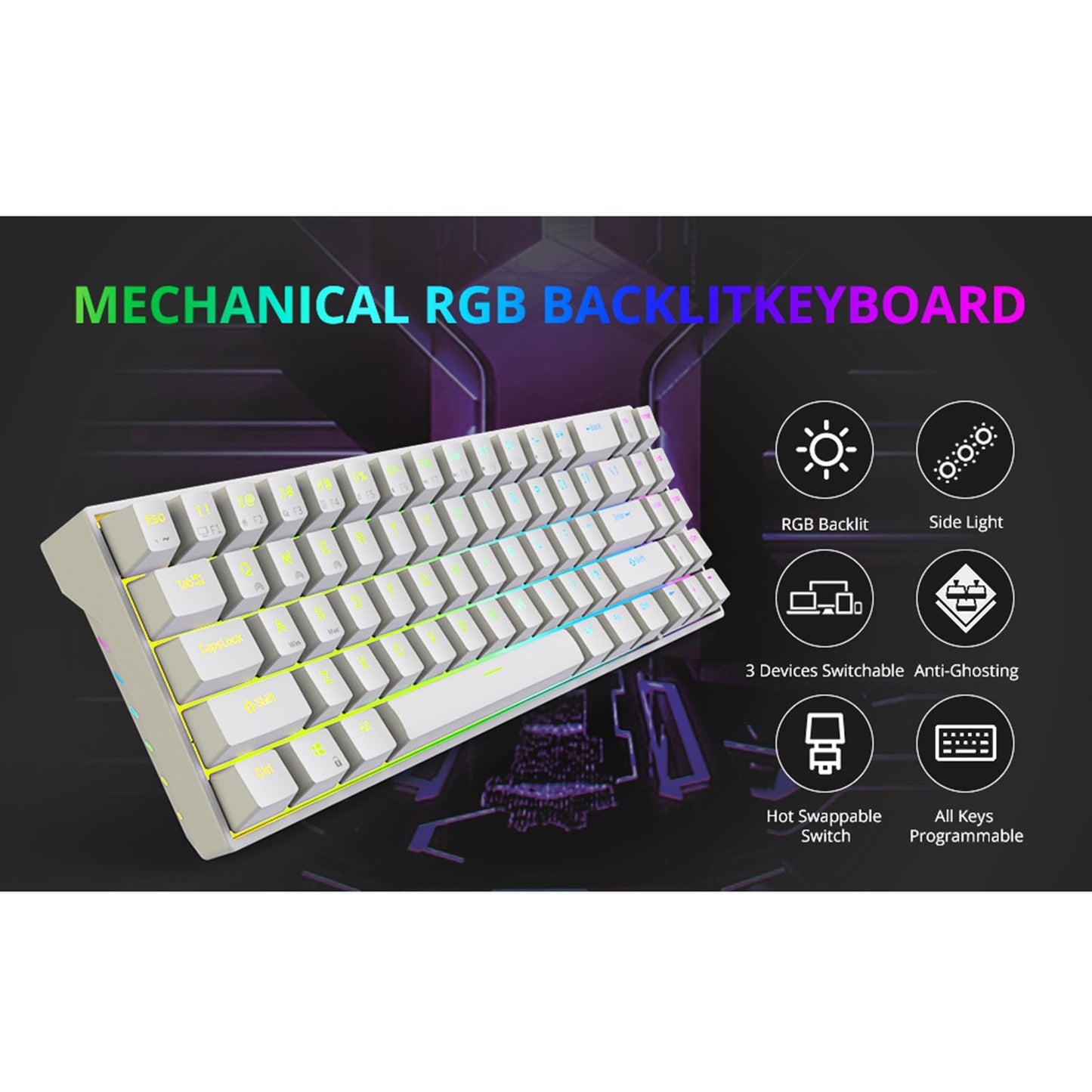 RK71 71 Keys Mechanical Keyboard RGB Backlight for Gamer White Red Switch