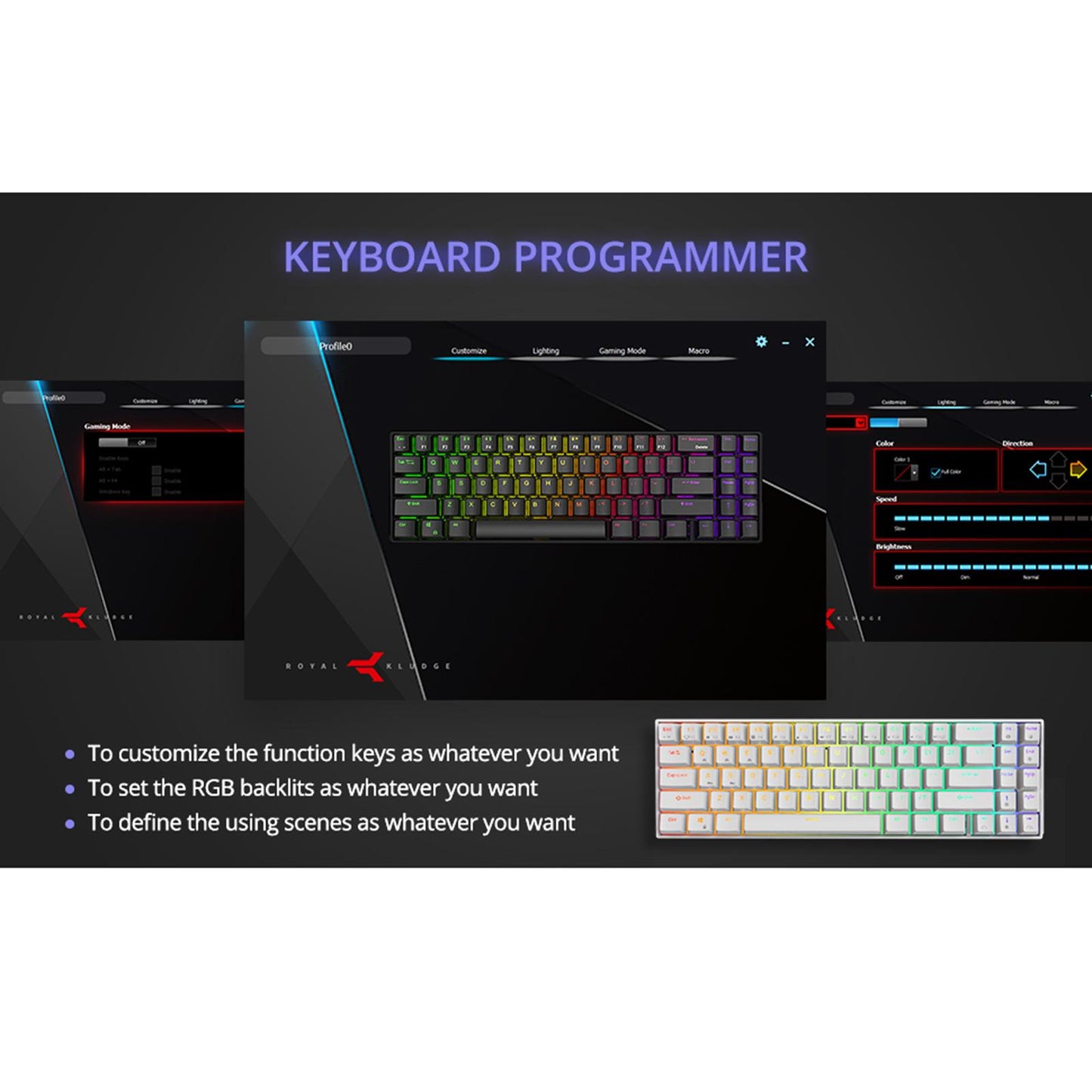 RK71 71 Keys Mechanical Keyboard RGB Backlight for Gamer White Brown Switch