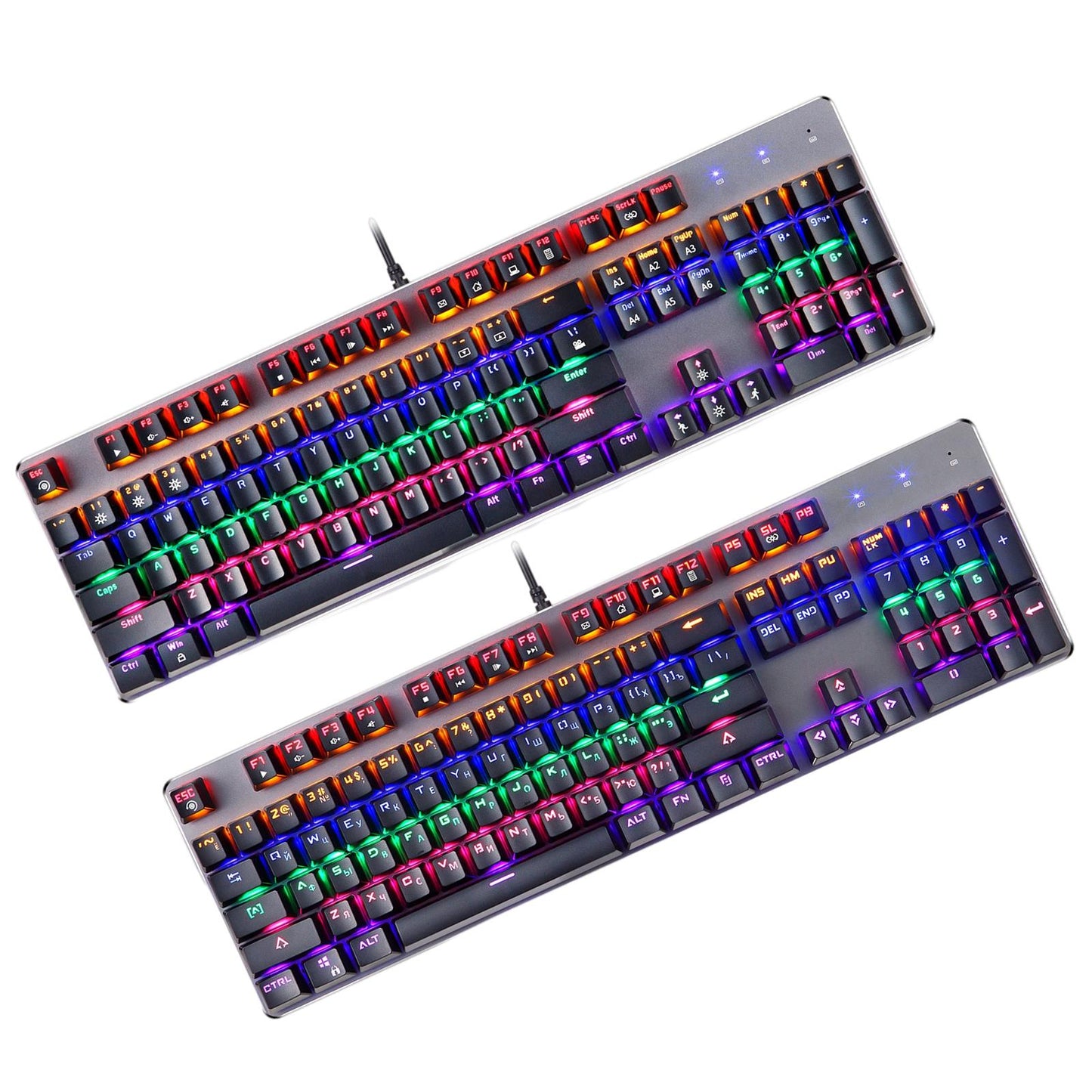 Mechanical Keyboard LED Wired 104 Keys for Office Gaming PC English Russian