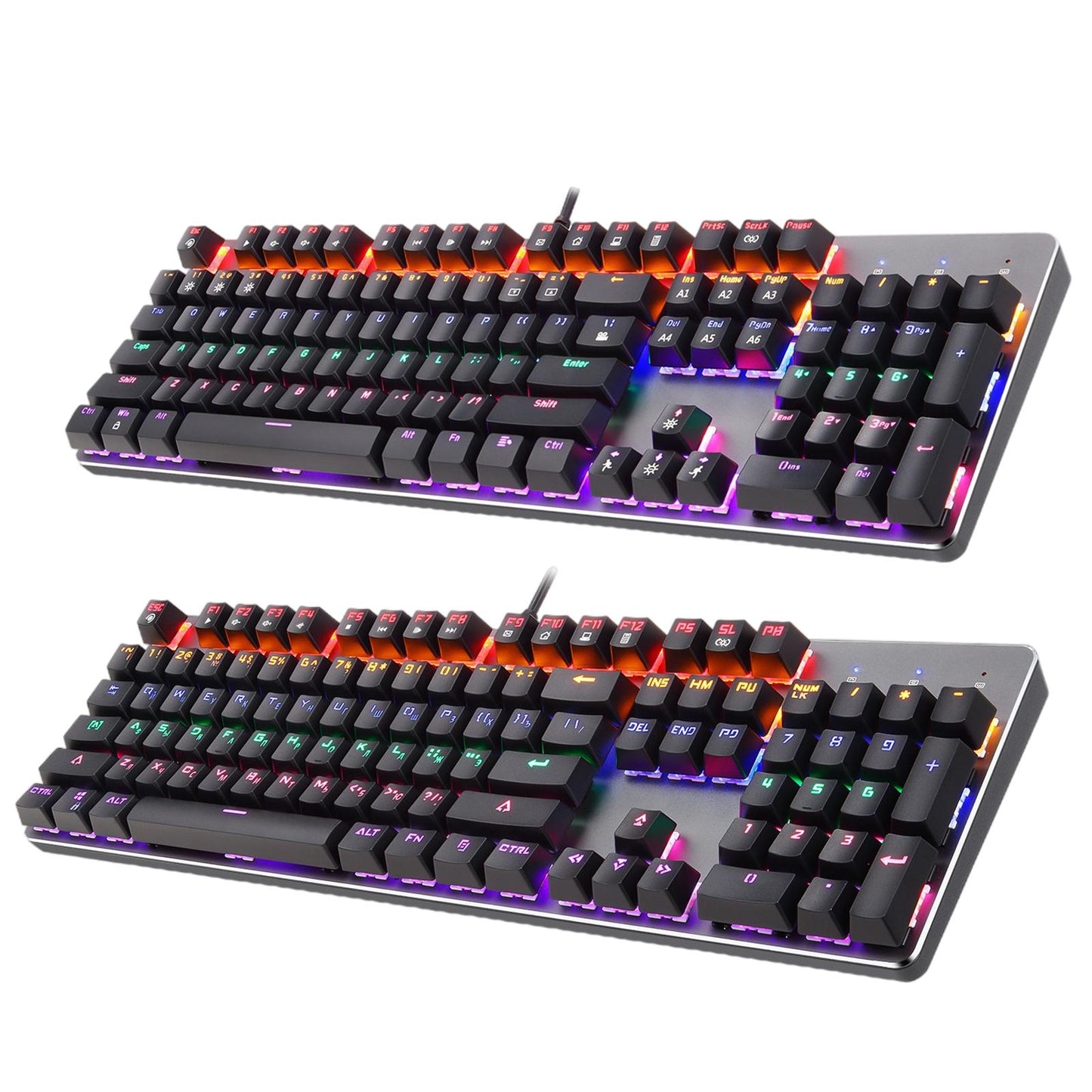 Mechanical Keyboard LED Wired 104 Keys for Office Gaming PC English Russian