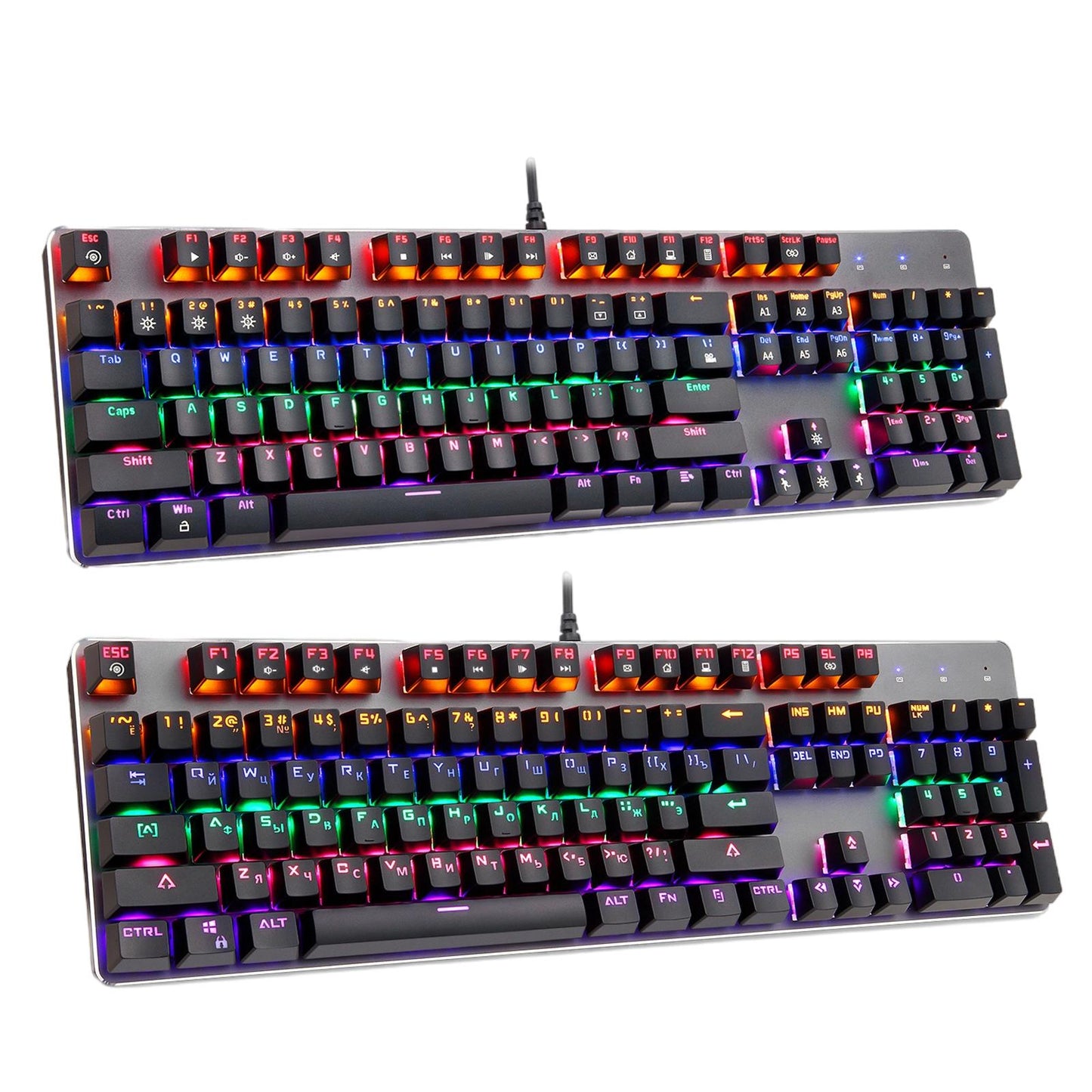 Mechanical Keyboard LED Wired 104 Keys for Office Gaming PC English Russian