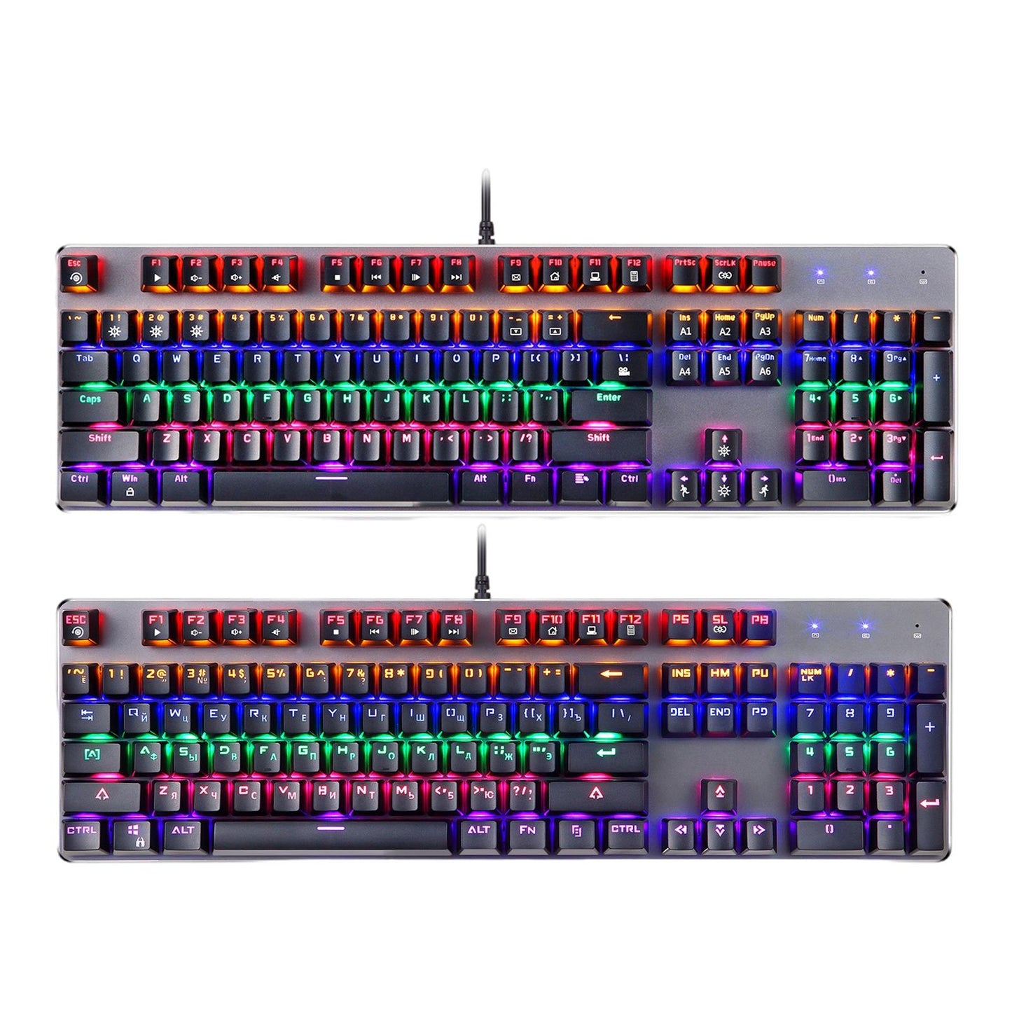 Mechanical Keyboard LED Wired 104 Keys for Office Gaming PC English Russian